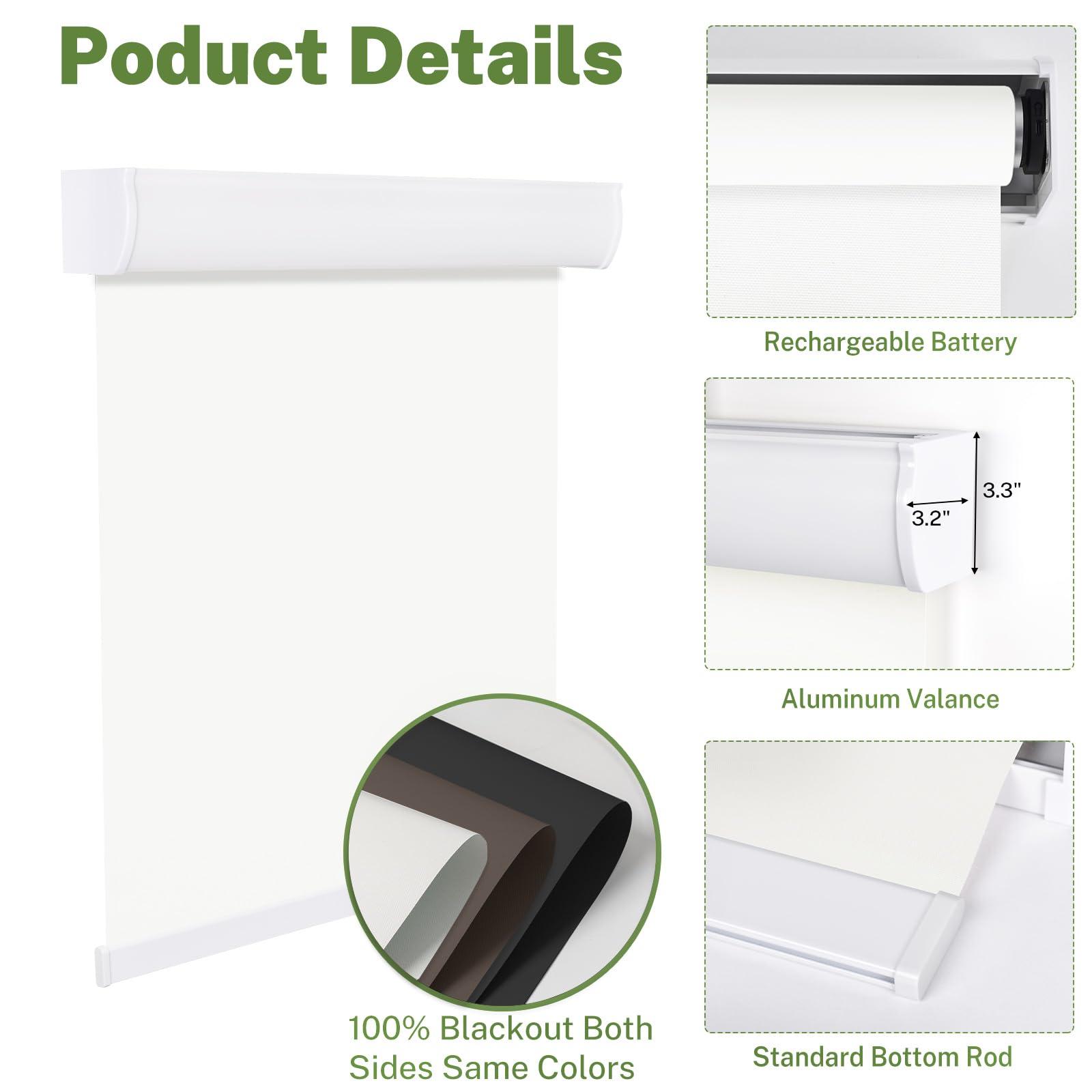 MiLin MiLin Motorized Roller Window Shades Smart Cordless Blinds & Shades Direct Connection to Alexa Motorized Blinds with Remote Both Side Same Color (100% Blackout Hazel, 62" W x 80" H)