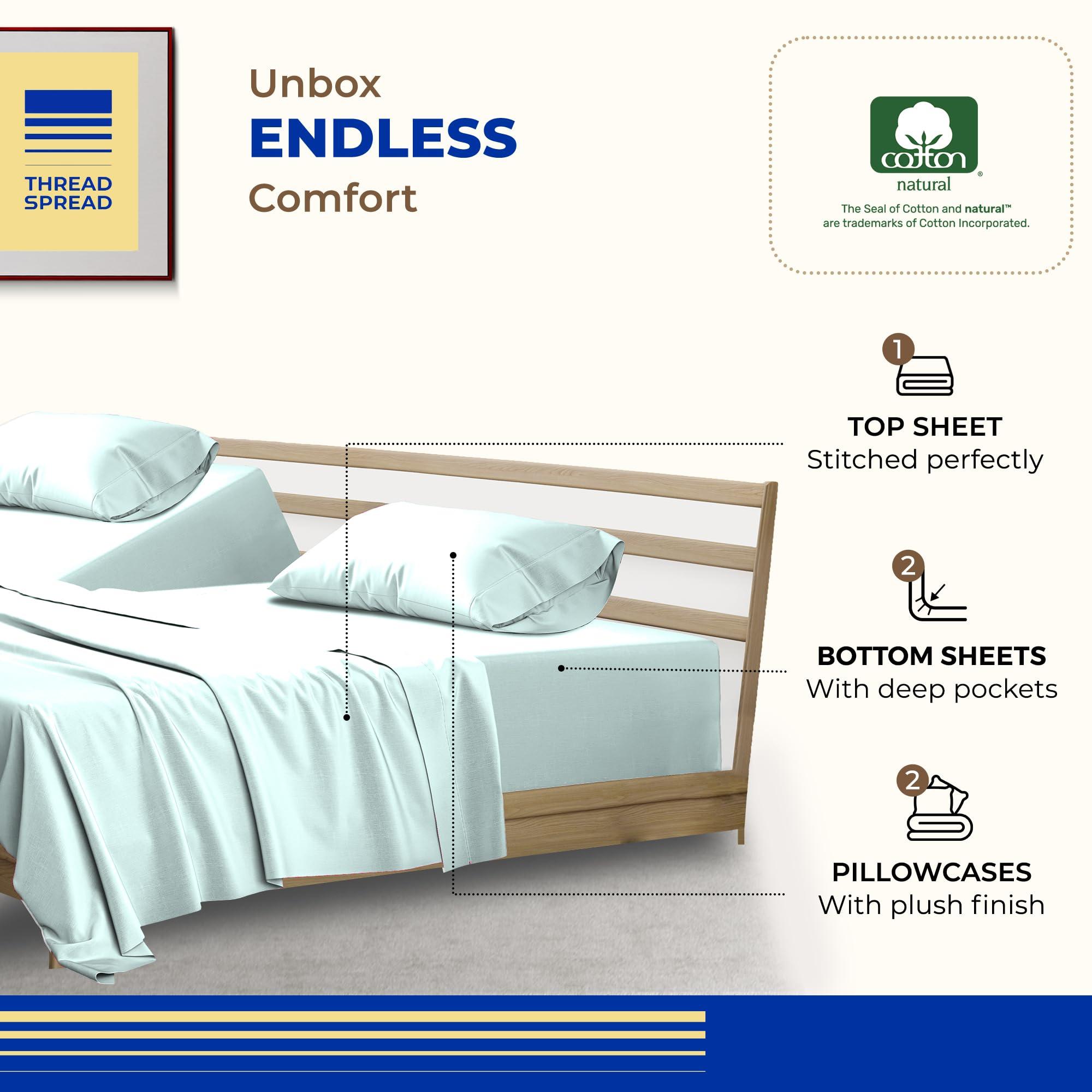 THREAD SPREAD THREAD SPREAD 100% Pure Egyptian Cotton Split King Sheets Sets for Adjustable Bed - 1000 Thread Count 5 PC Top Split King Sheet for Sleep Number Bed, Cooling Sheets, Fits Mattress Upto 18\" - Sea Foam