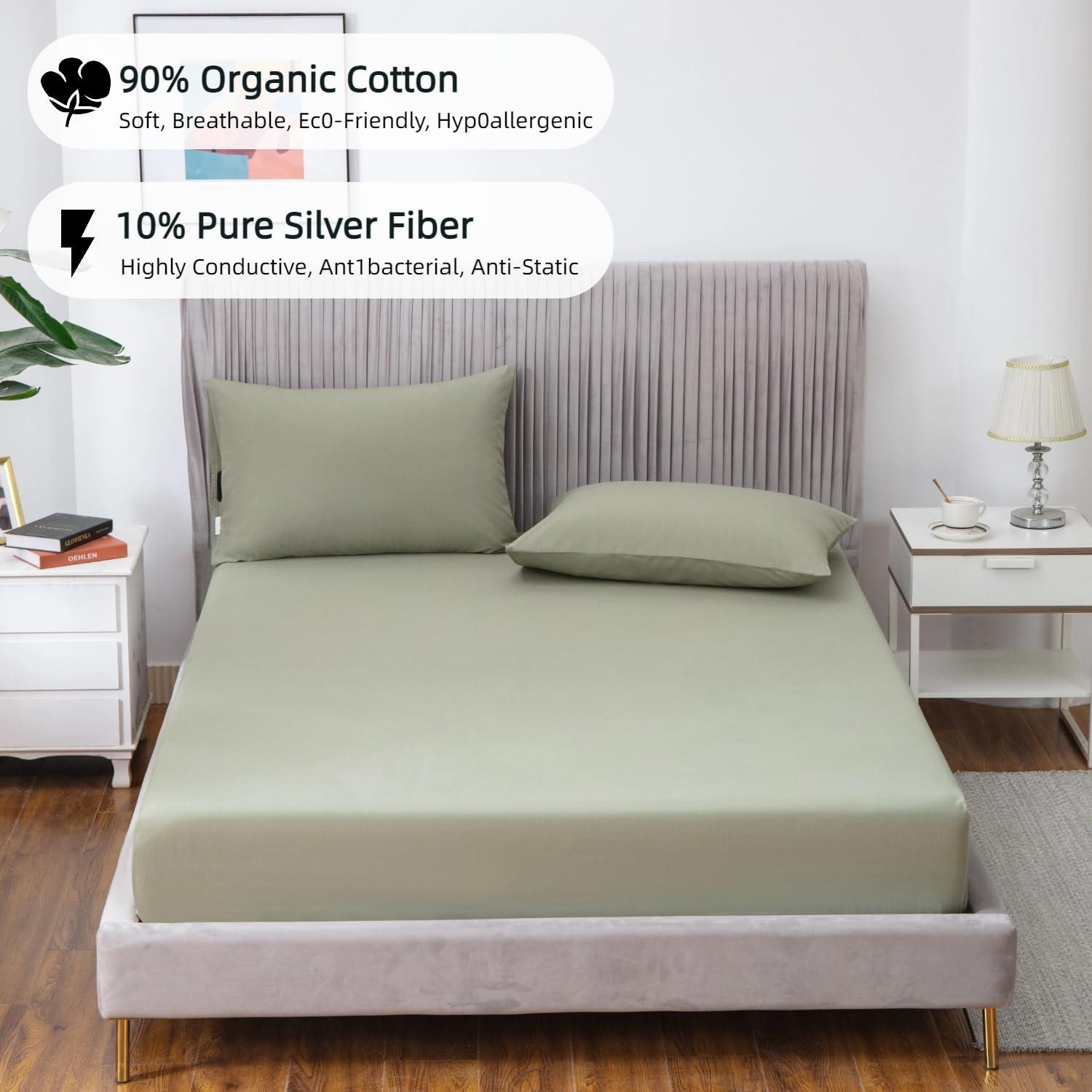 JIUMIWA Grounding Sheets for Earthing King Size Grounding Fitted Bed Sheets with 15 ft Grounidng Cord