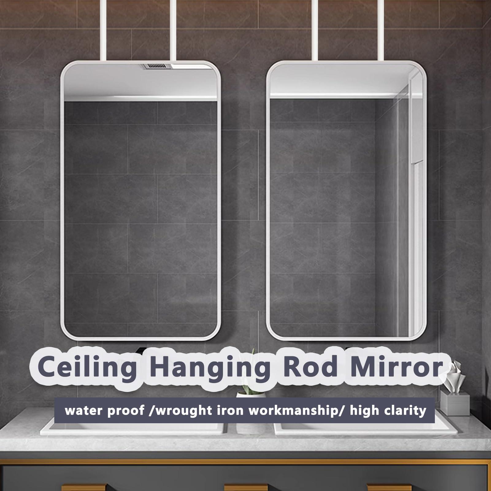 Gaommini Gaommini Large Rectangle Mirror Ceiling Hanging Rod Mirror with White Metal Frame, Square Ceiling Mounted Mirror for Bathroom Vanity Makeup Clear Practical (Size : 40cmx60cm)