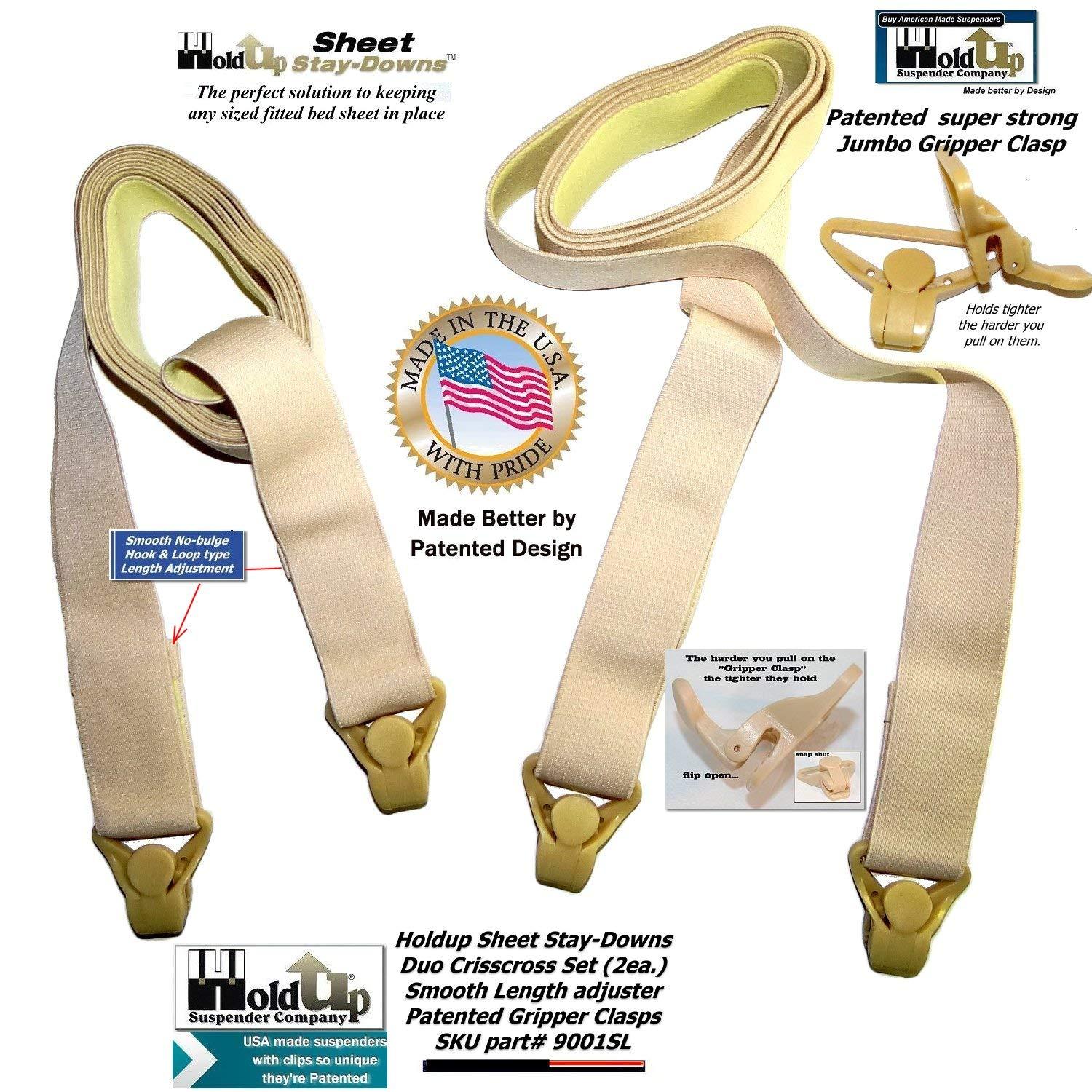 Hold-Up Suspender Co. Hold-Up Brand Crisscross Fitted Sheet Strap Stay-Downs with US Patented Gripper Clasps