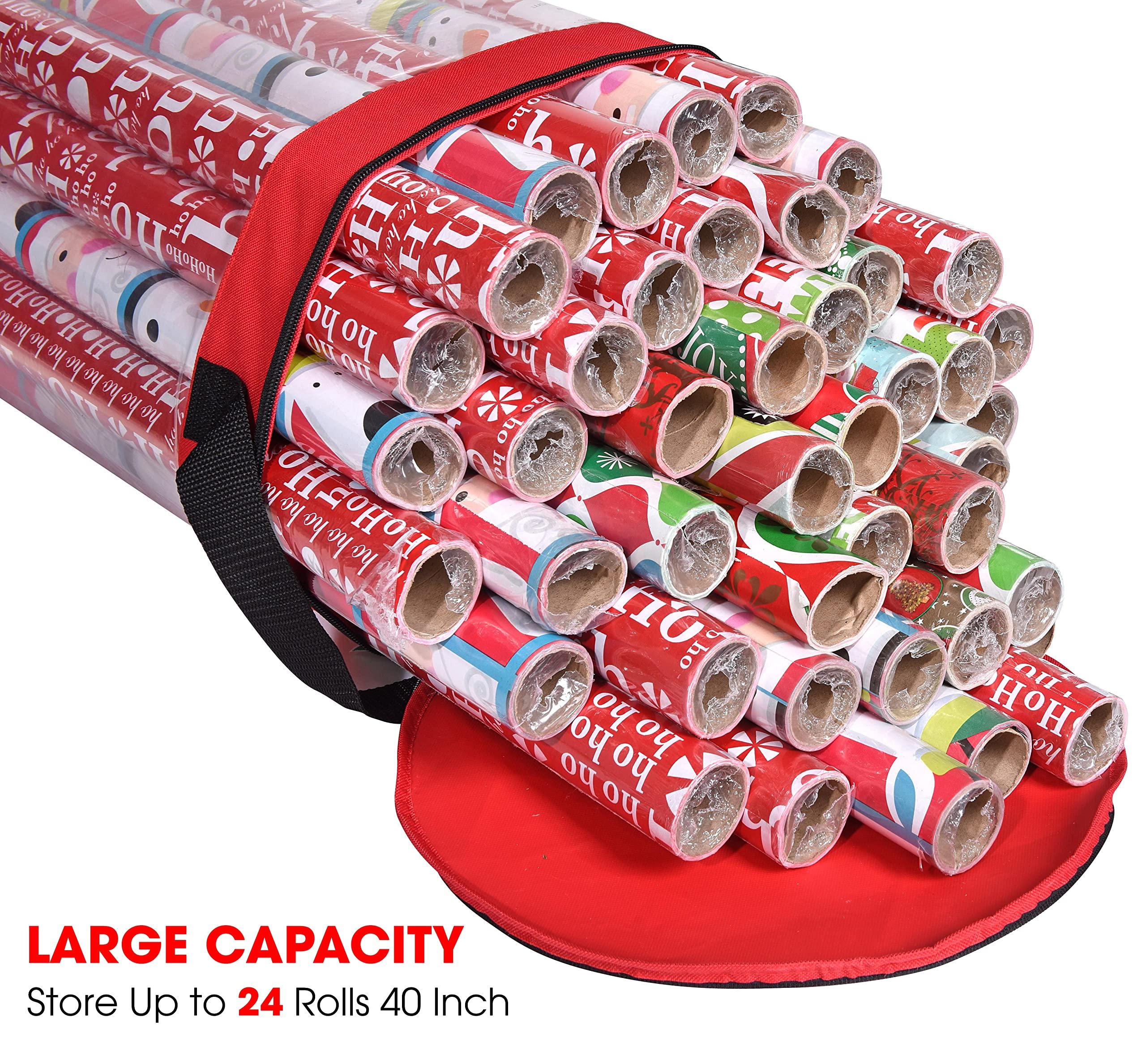 Primode Primode Wrapping Paper Storage Bag | Wrapping Paper Organizer Under Bed for Storing Multiple Rolls of Gift Wrap, 42 Length Container Constructed of Durable 600D Oxford Material (Red)