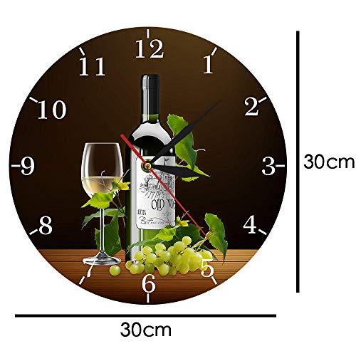 tingnn Red and White Wine Winery Drunkery Sign Modern Kitchen Wall Clock Bottles & Wineglasses with Grapes Home Bar Tavern Wall Clock-Frameless_Simple_Design