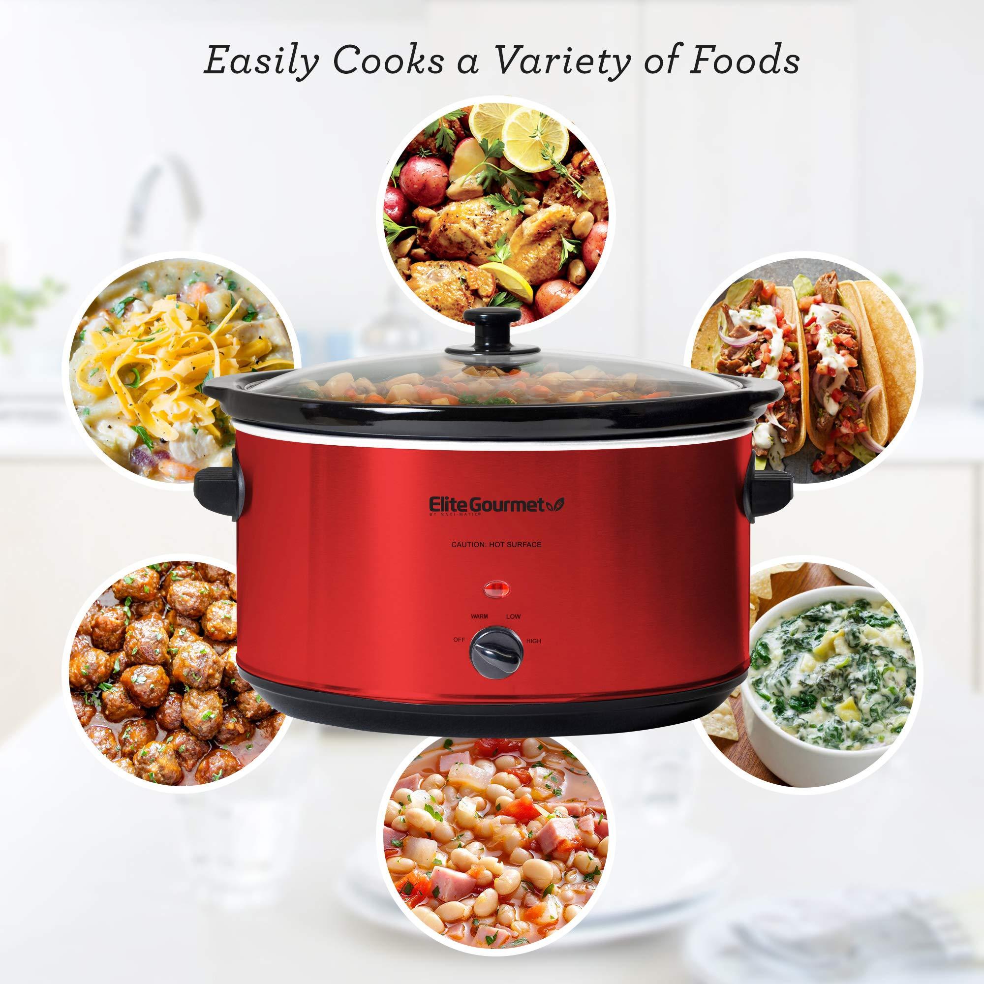 Elite Gourmet Elite Gourmet MST-900RXT# Electric Ceramic XL Jumbo Slow Cooker, Adjustable Temp, Entrees, Sauces, Stews & Dips, Dishwasher Safe Glass Lid & Crock, 8.5Qt, MetallicRed