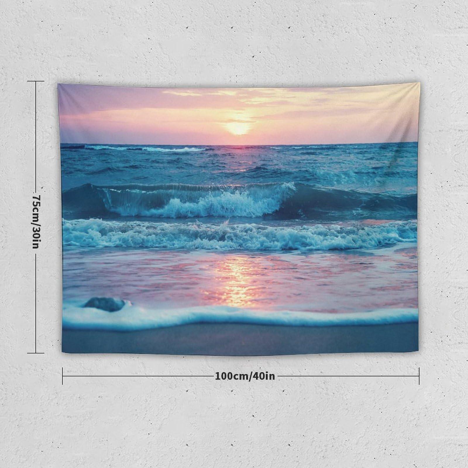 ZhiRain ZhiRain Blue Ocean Beach Sea Tapestry Wall Hanging Sunset Shore Australian Beach Sea Tapestries Home Decor for Living Room Bedroom Apartment Farmhouse Dorm 30\"x40\"