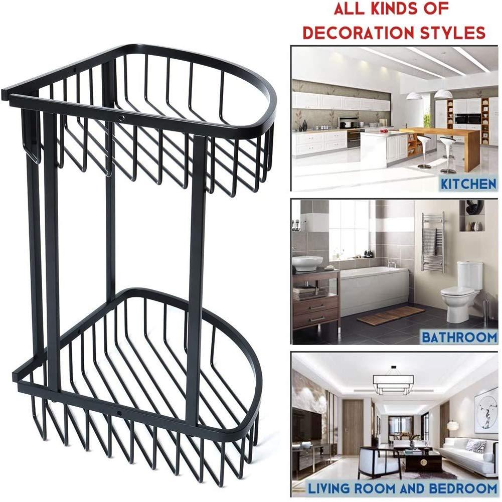 jehdfbvssjcbcsvfd Corner Shelf Bathroom Storage Box 2-Tier Shower Basket Brass Corner Shower Caddy Shower Corner Shelf for Bathroom Storage for Soap Shampoo Shower for Bathroom and Kitchen Gold (Black)