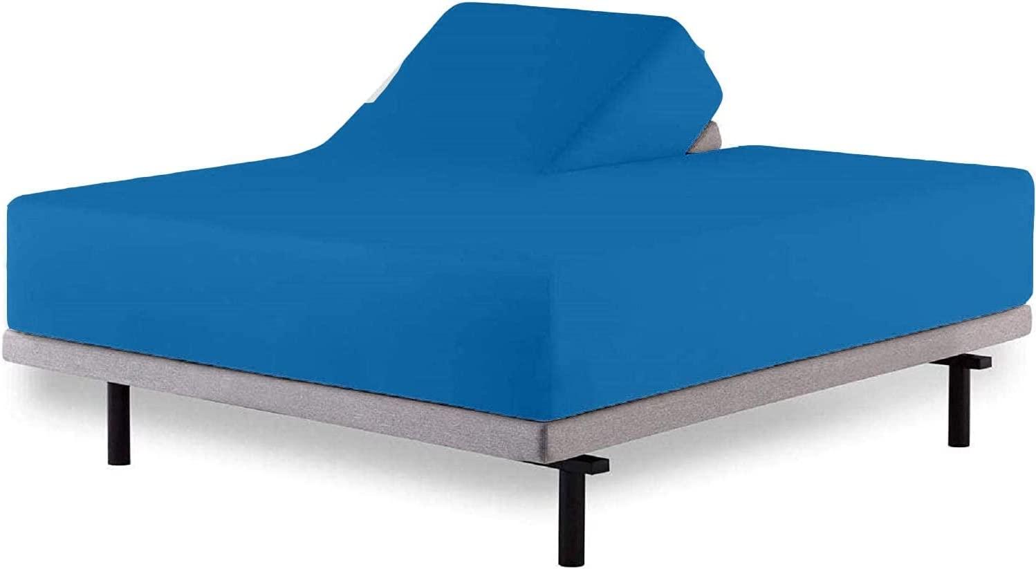 DIFFERENT SHEETING Top Split Cal King Fitted Sheet for Adjustable beds, 100% Cotton 600 TC, 12\" Deep Pocket- 1 PC Half Split Fitted Sheet Only Split Down 39 inches from The Top, Rpyal Blue Solid - Split Cal King Size