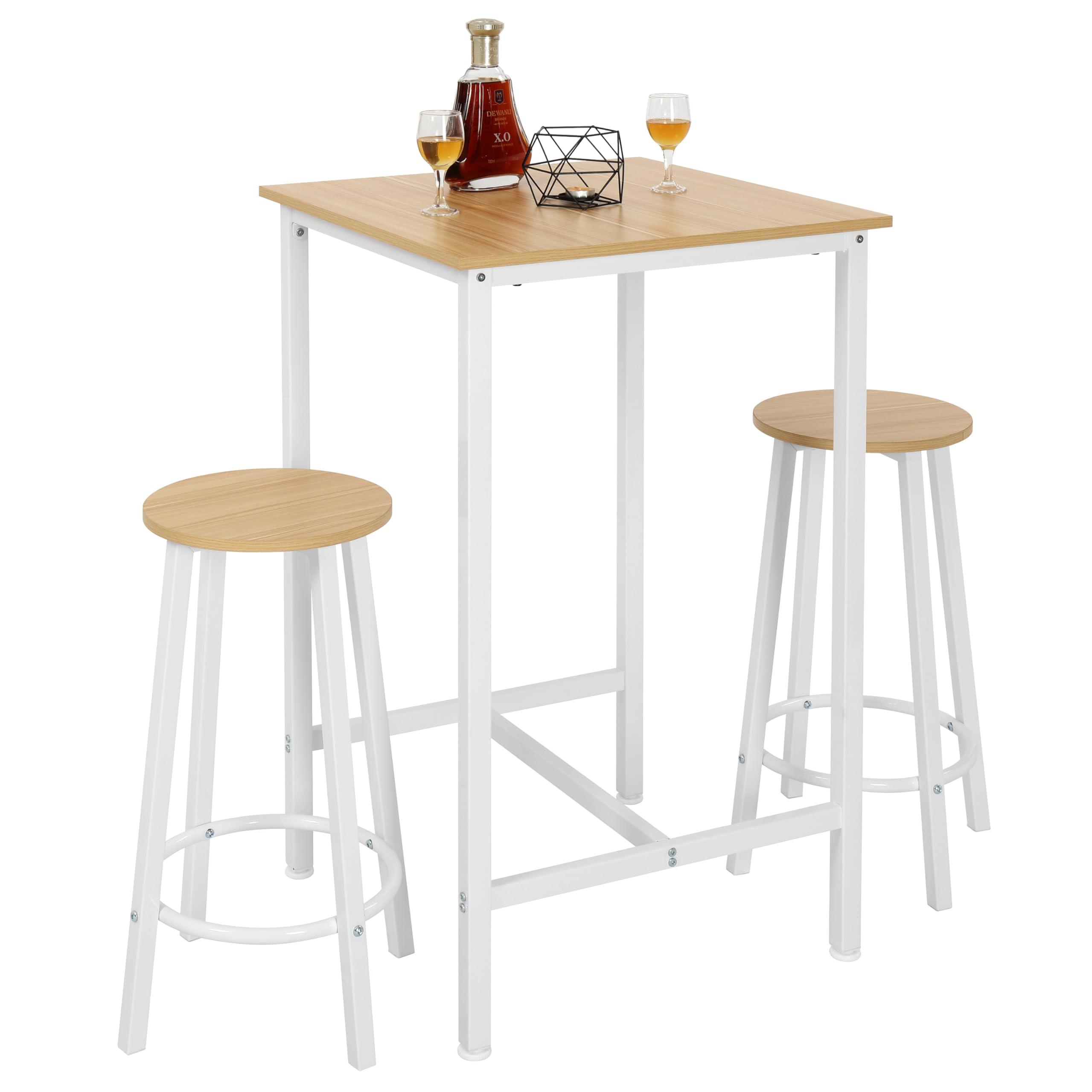 Finnhomy Finnhomy Bar Table Set, 23.6\" Pub Table High Top Table, Square Bar Height Table, Bar Table with Stools, Kitchen Table Set for 2, Industrial Breakfast for Kitchen, Living Room, Oak Beige and White