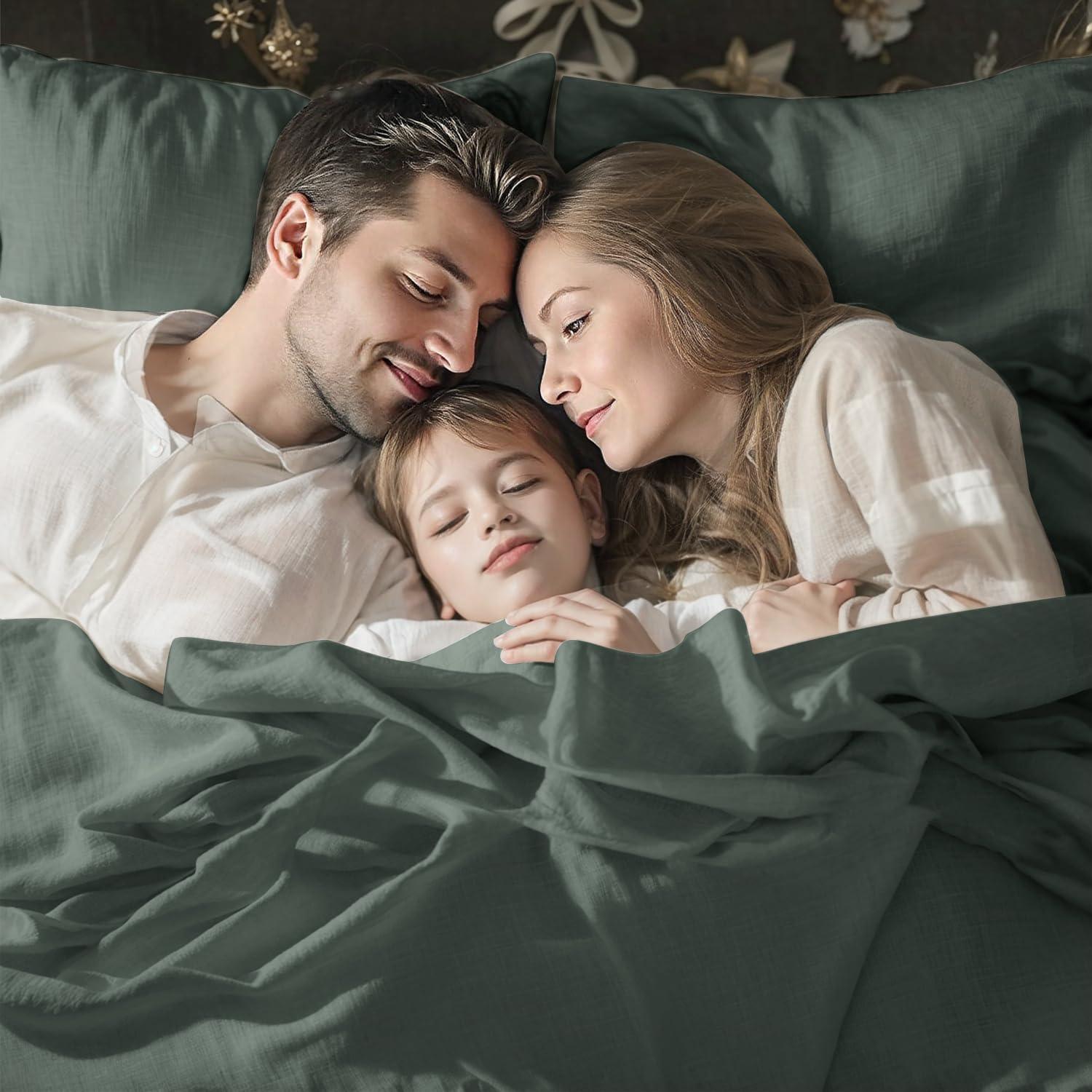 TUMEI TUMEI Bed Linen Set - 4Pcs Linen Sheets Set King, Green, Soft Breathable and Durable, Deep Pocket Fitted Sheet & Flat Sheet & 2 Pillowcases