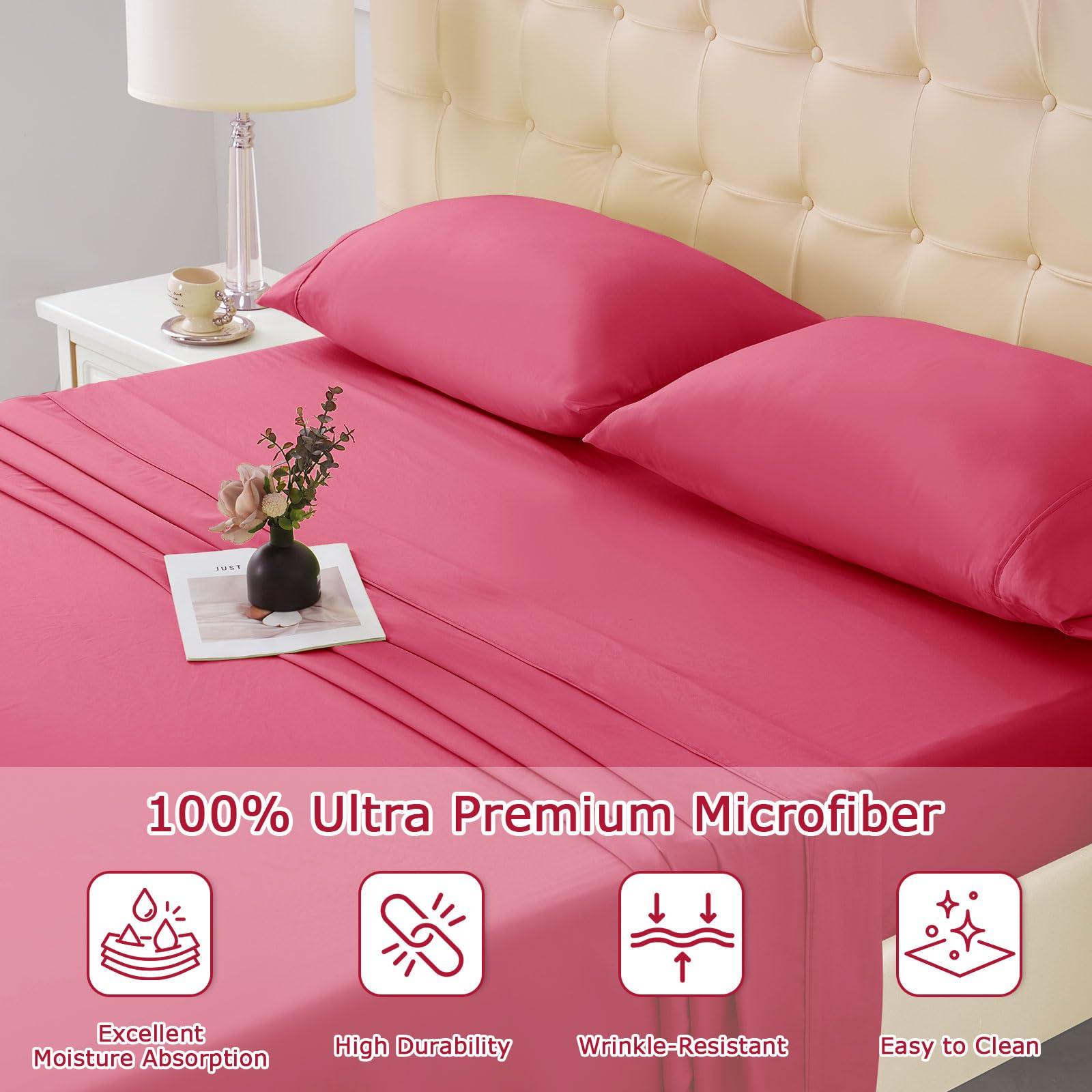 Homilay Homilay King Size Bed Sheet Set - 4 Piece Soft Microfiber Sheets with Deep Pockets, Cooling Technology, and Wrinkle-Free Pillowcase. Hotel-Quality, Durable Bedding, Viva Magenta