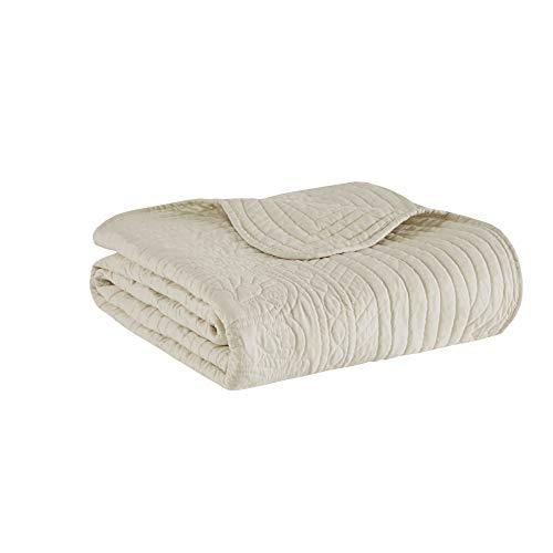 Madison Park Madison Park Madison Park Luxe Quilted Throw Blanket - Damask Stitching Design, Cotton Filled Spread, Ultra Soft, Cozy Bedding for Living Room Couch, Sofa, Bed, 60x72", Scalloped Borders Cream