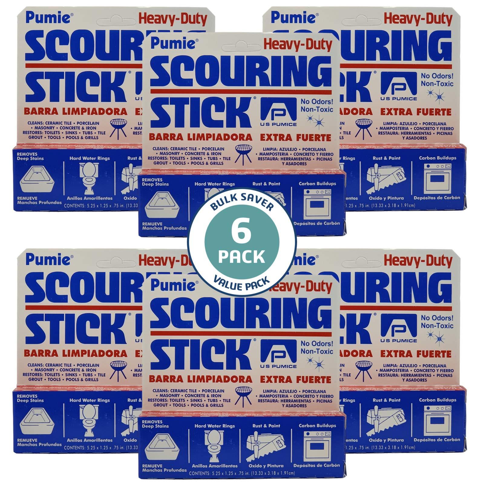 PUMIE U.S. Pumice 1001 Pumie Scouring Stick, Heavy Duty, HDW, Remove Stains, Hard Water Rings, Rust and Paint, Carbon Buildups, (6 Pack)