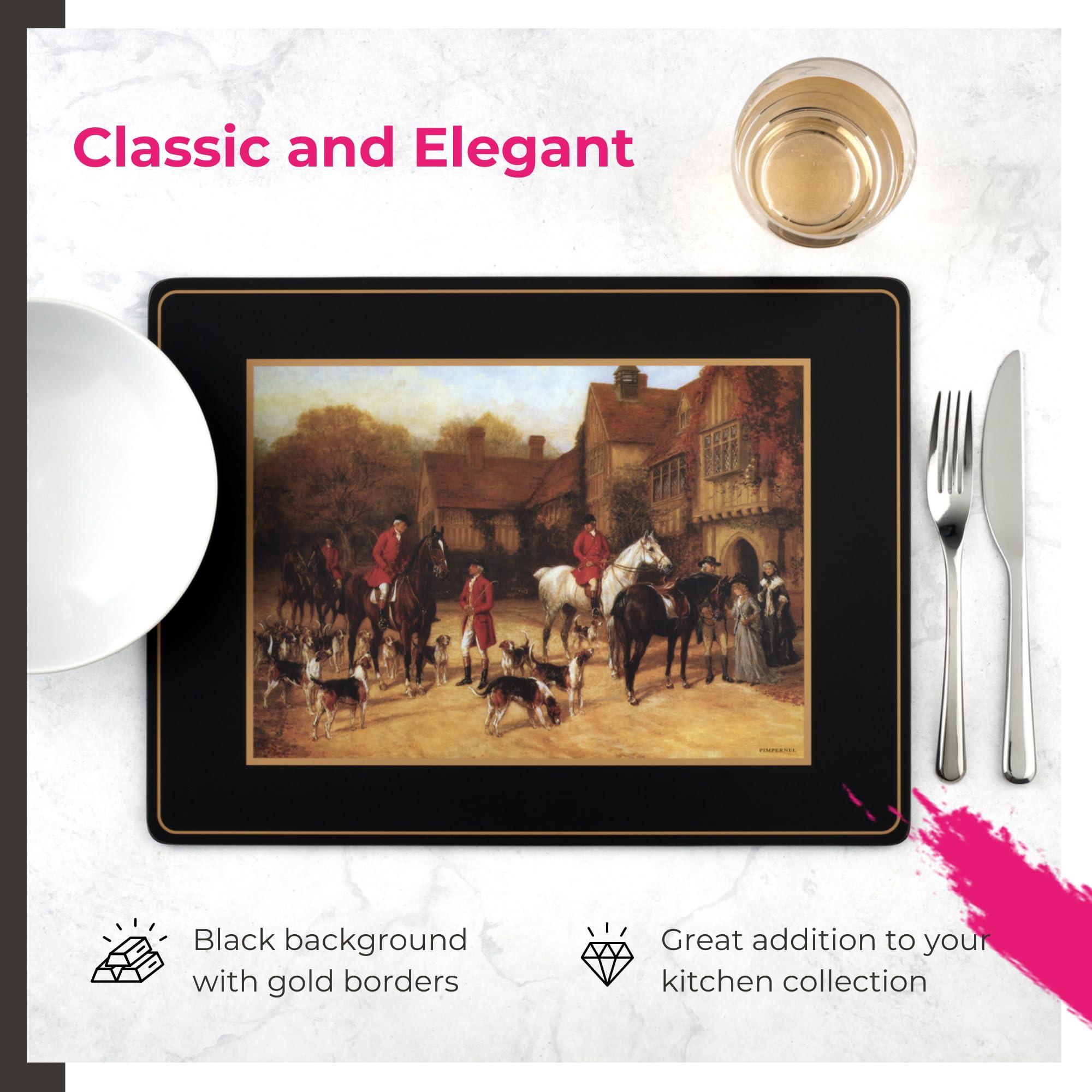 Pimpernel Pimpernel Tally Ho Collection Placemats | Set of 4 | Heat Resistant Mats | Cork-Backed Board | Hard Placemat Set for Dining Table | Measures 15.7” x 11.7”