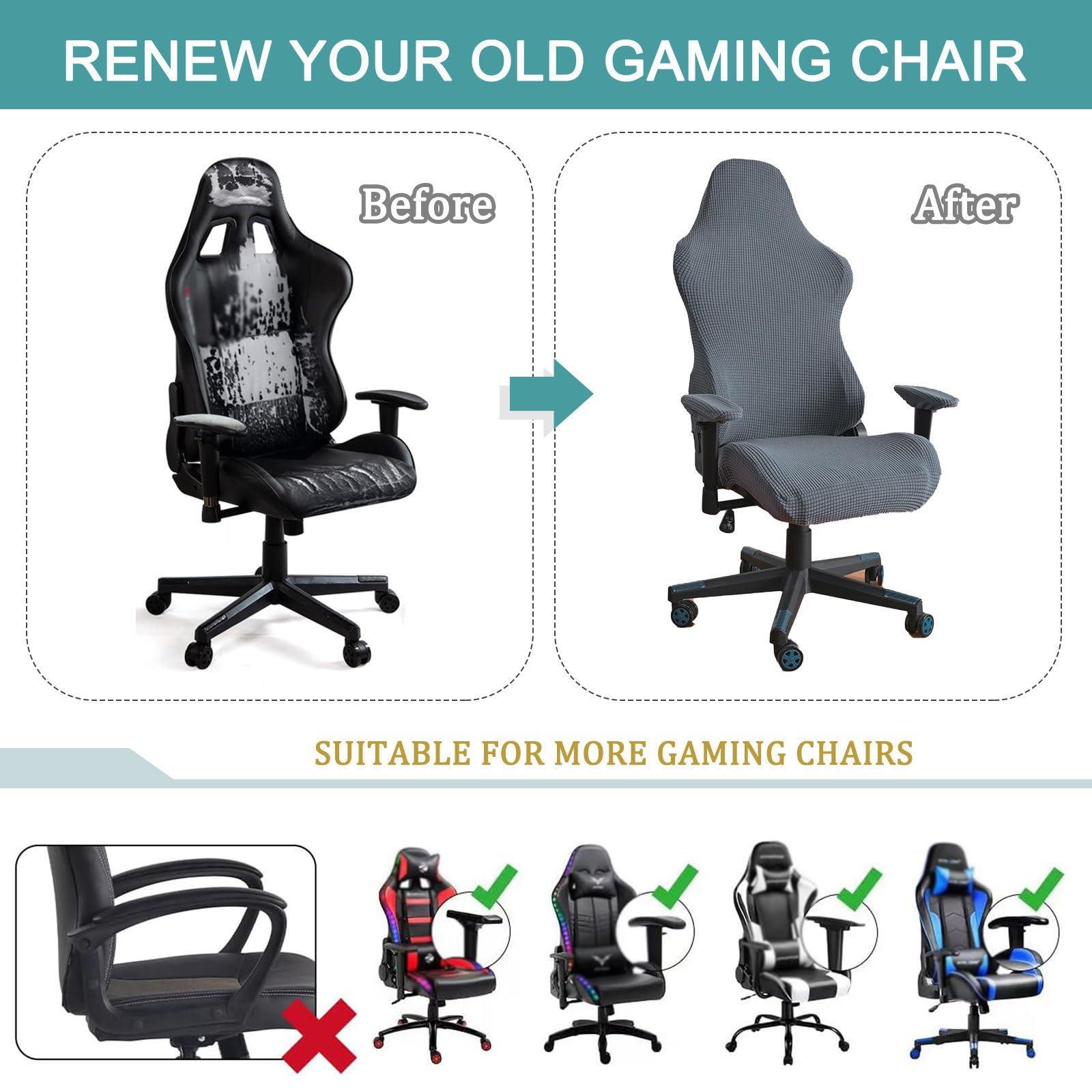 ZRCYXDW ZRCYXDW Stretch Gaming Chair Cover, Ergonomic Computer Chair Slipcover Soft with Armrest Covers Gaming Chair Slipcover Removable Gaming Chair Seat Cover-Dark Grey-Large