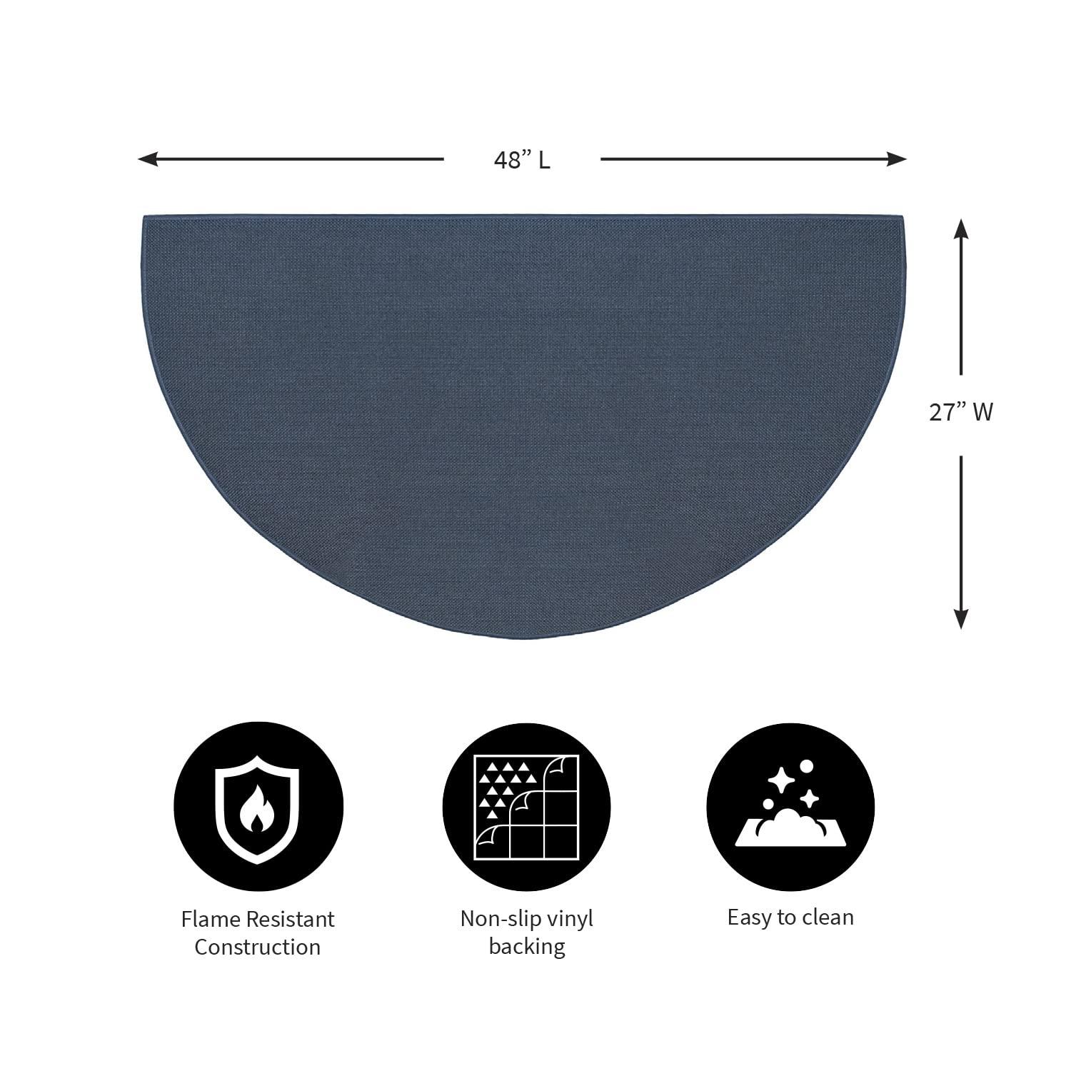 Plow & Hearth Fire Retardant Fiberglass Half Round Hearth Fireplace Area Rug Polyester Trim Non Slip Mat Low Profile Protects Floors from Sparks Embers Logs 27 W x 48 L Blue