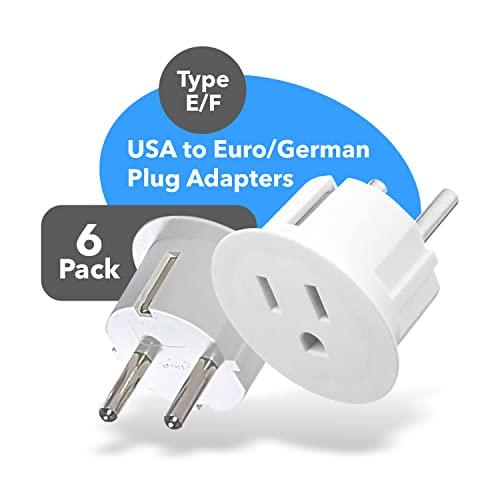 OREI OREI Pack 6 European Travel Plug Adapter - USA, Canada, Mexico to European Type E/F Plug Adapters - Schuko Adapter CE Certified Heavy Duty - Perfect for Travelling with Cell Phones, Laptops & More