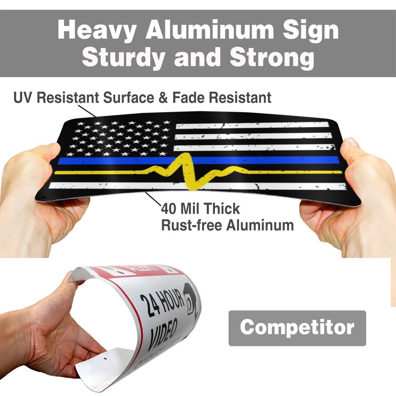 CAJUCA 911 Dispatcher Thin Blue Gold Line Metal Aluminum Sign Decor Bar Patio Poster Wall Garage Decorations Funny Gifts 12 x 8 Inches