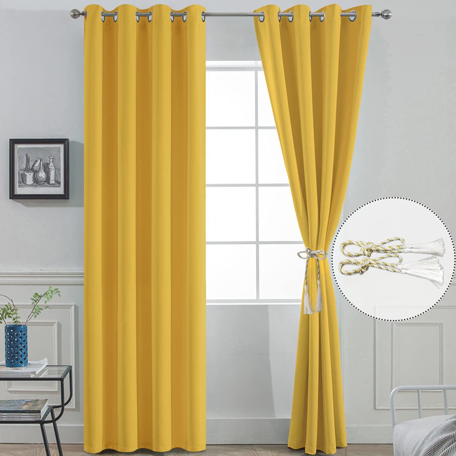 Yakamok Yakamok Mustard Yellow Room Darkening Grommet Window Drapes Thermal Insulated Light Blocking Blackout Curtains for Bedroom(52Wx84L,2 Panels)