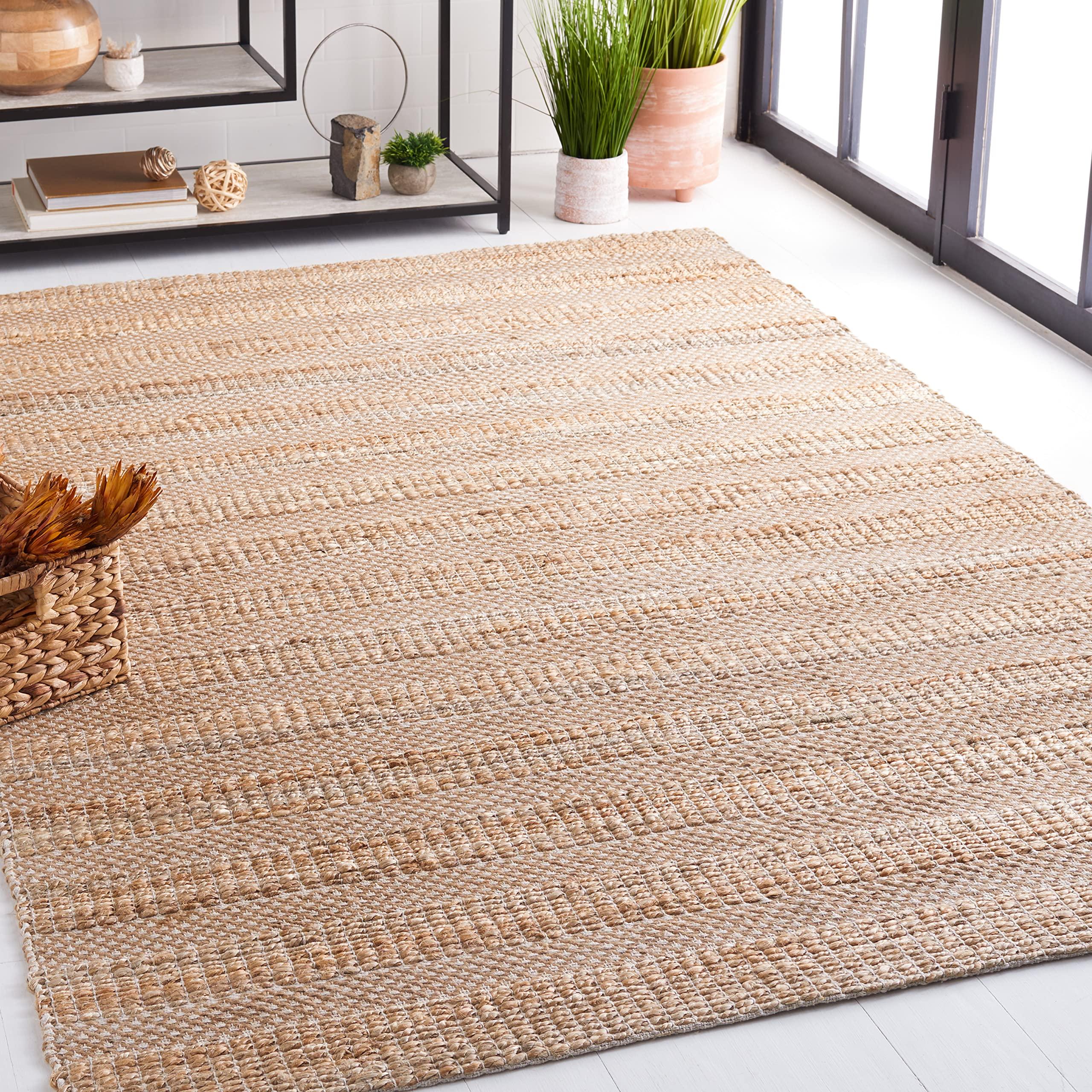 Safavieh SAFAVIEH Natural Fiber Collection Area Rug - 8' x 10', Ivory & Natural, Handmade Boho Farmhouse Rustic Jute & Cotton Jute, Ideal for High Traffic Areas in Living Room, Bedroom (NFB654A)