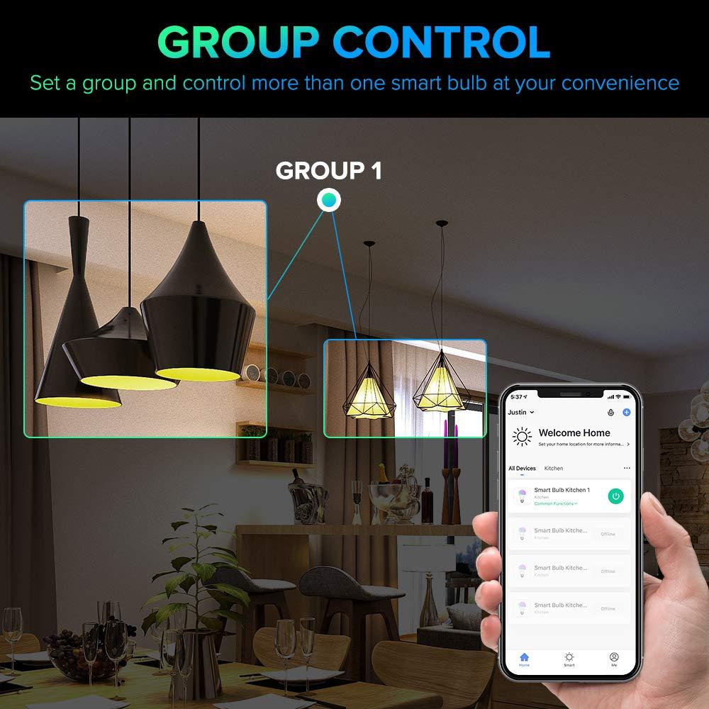 3Stone Smart Light Bulbs, 3Stone 100W Equivalent WiFi LED Color Changing Bulb Dimmable 2700K-6500K RGBCW, Compatible with Alexa, Google Home 2.4Ghz Only, A21 10W E26 Tunable White, No Hub Required 4 Pack