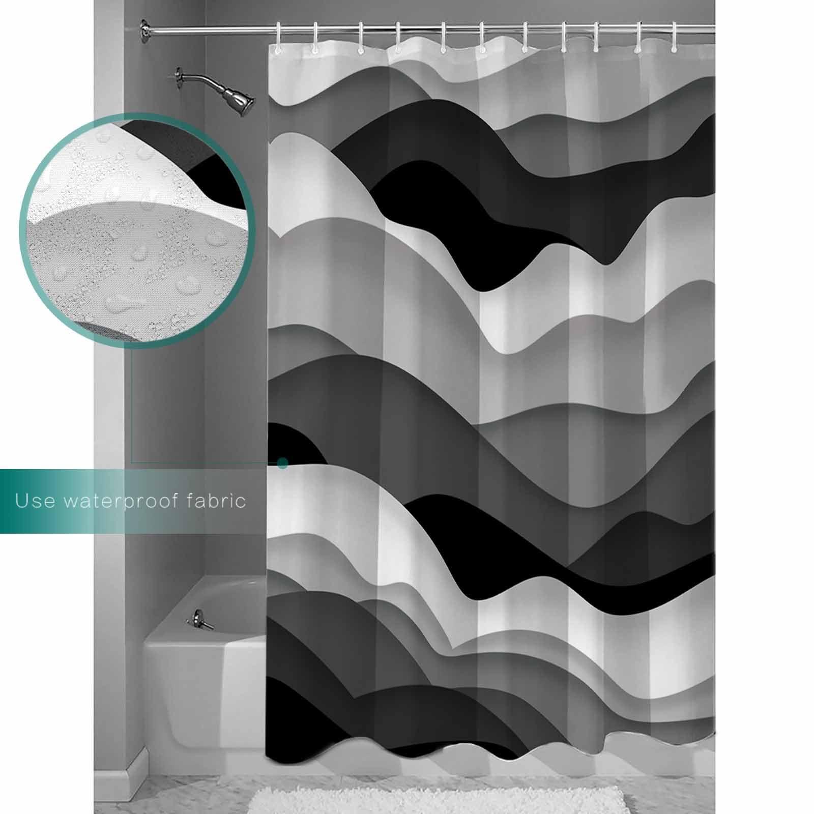 Double Love Double Love Black GreyBathroom Curtain 72 Inch Shower Curtain with Hooks, Waterproof Polyester Bath Curtain Washable Bathtub Curtain Contemporary Simple White Ocean Sea Waves 48\'\'x 72\'\'
