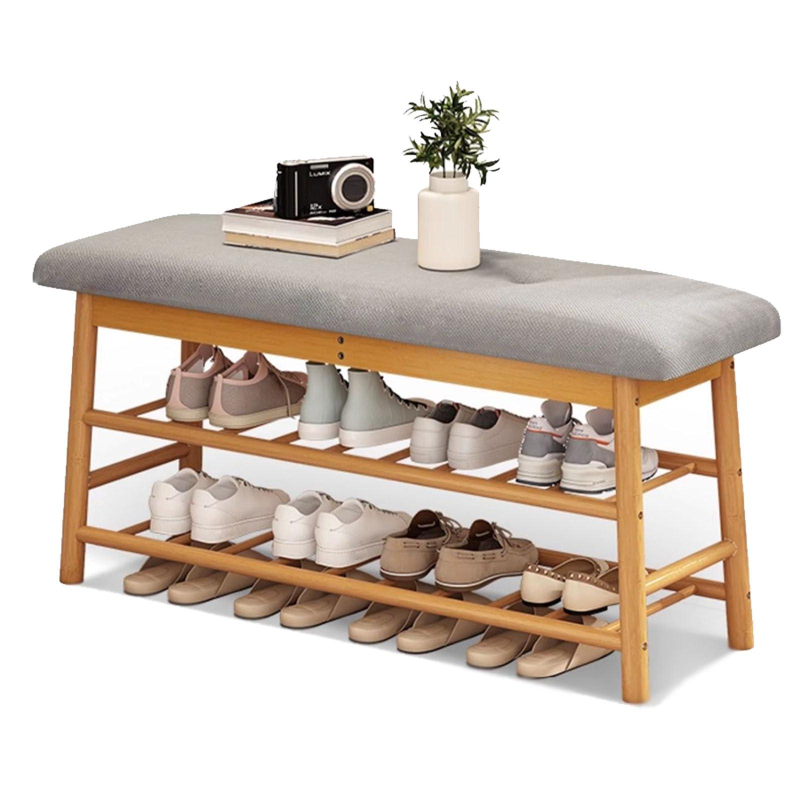 HomeLoft Basics HomeLoft Basics Wooden Shoe Bench Rack with Flip Top Storage, Entryway Storage Oiganizer Shelf with Padded Seat for Mudroom Bathroom, 90cm/35.4""