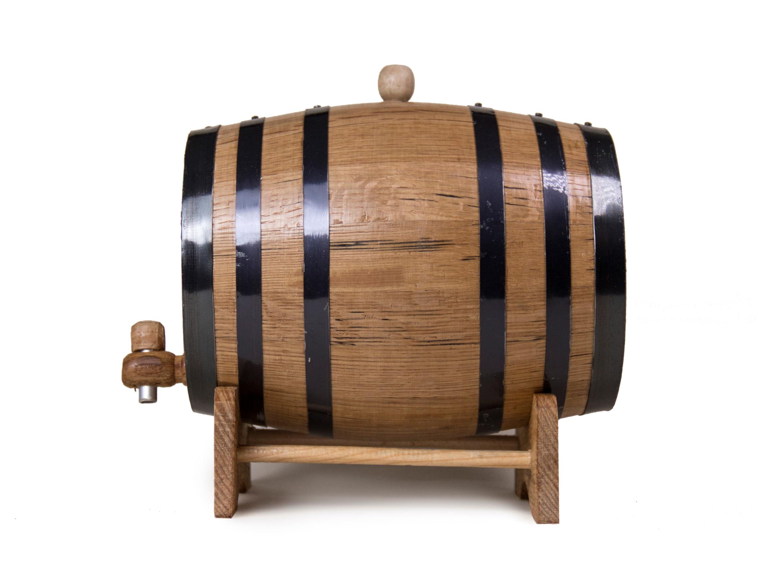 Generic 20 Liters Oak Aging Barrel, Wooden Whiskey Barrel, Wine Barrel Home Brewer, Distiller, Mine Maker and Cocktail Aging, American Oak Barrel with Stand, Bung, and Spigot (Black Hoops)