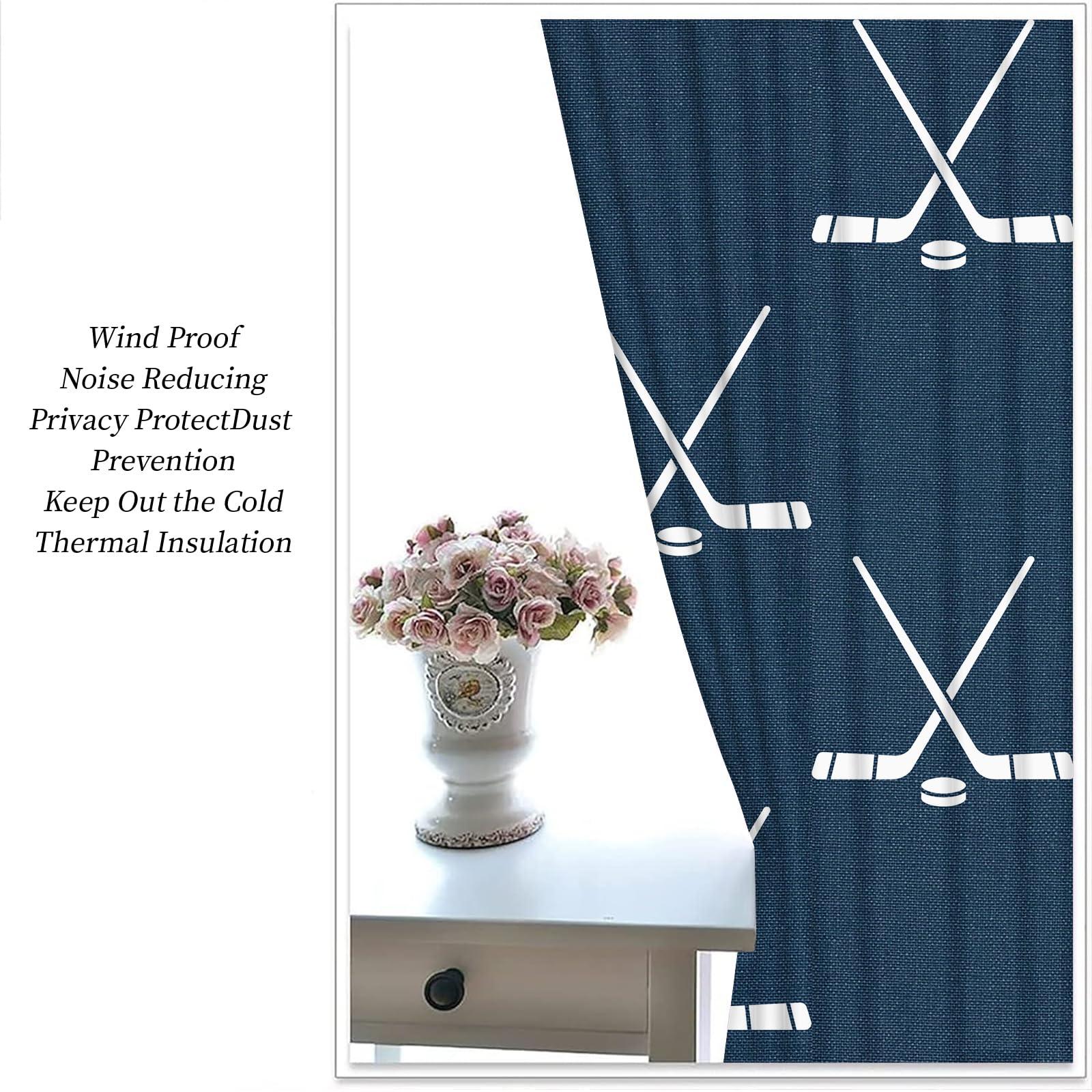 MLWC MLWC Ice Hockey Sports Decor Window Curtains, Cartoon Style Thermal Room Darkening Grommet Drapes, Polyester Soft Blackout Curtains for Bedroom Indoor Kitchen -72" W x 72" L