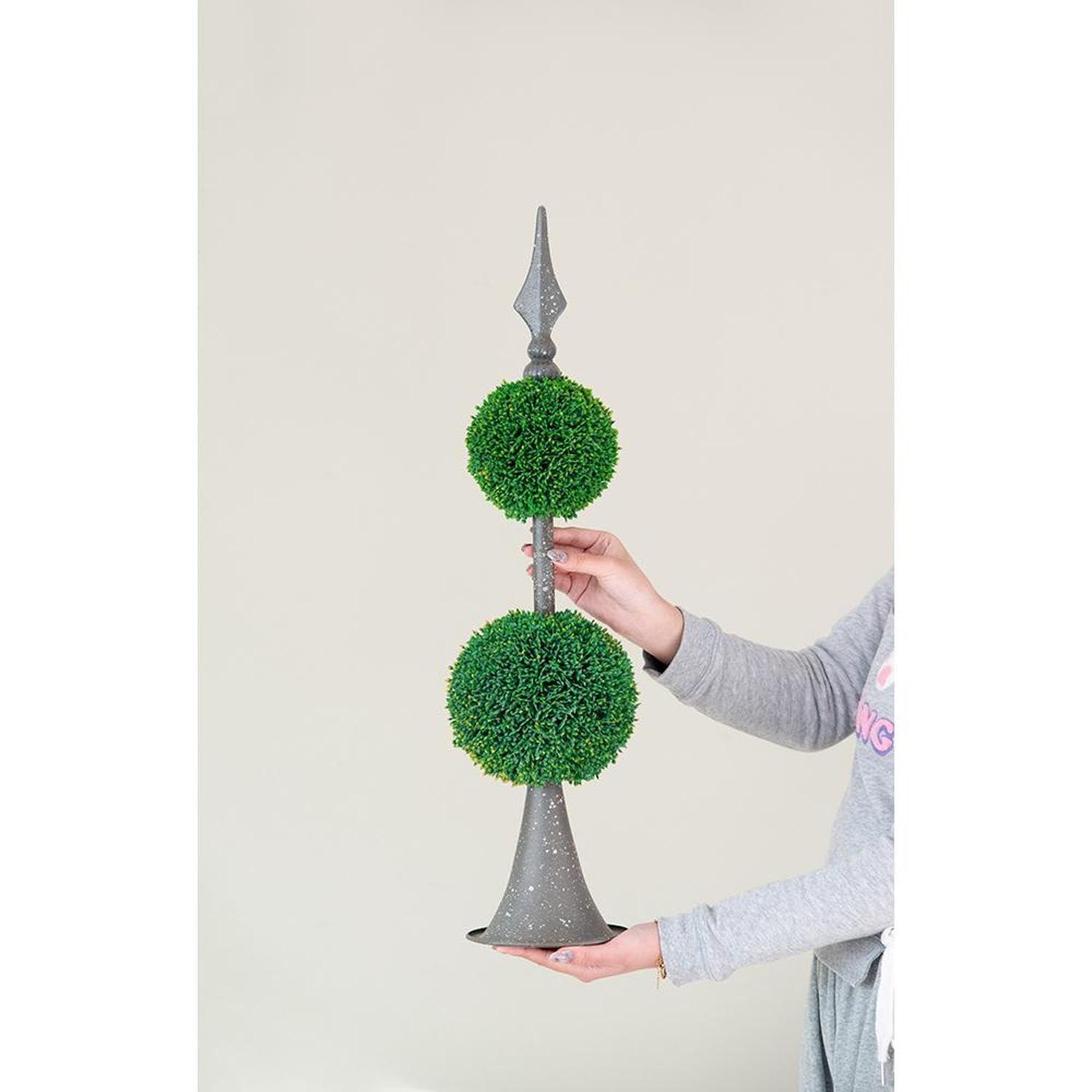 T2 CONCEPT T2 CONCEPT 26 Tall Artificial Two Tiered Boxwood Topiary on Artistic Metal Spire, Faux Greenery, Home Decor Botanical Accent, for Living Room, Entryway, Porch