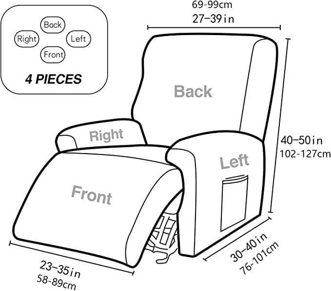 ZYYH ZYYH Recliner Chair Cover 4-Pieces with Pockets Recliner Chair Slipcovers 1 Seater Couch Armchair Cover for Recliner Couch Cover Printed Furniture Protector with Elastic Bottom (Color : K)