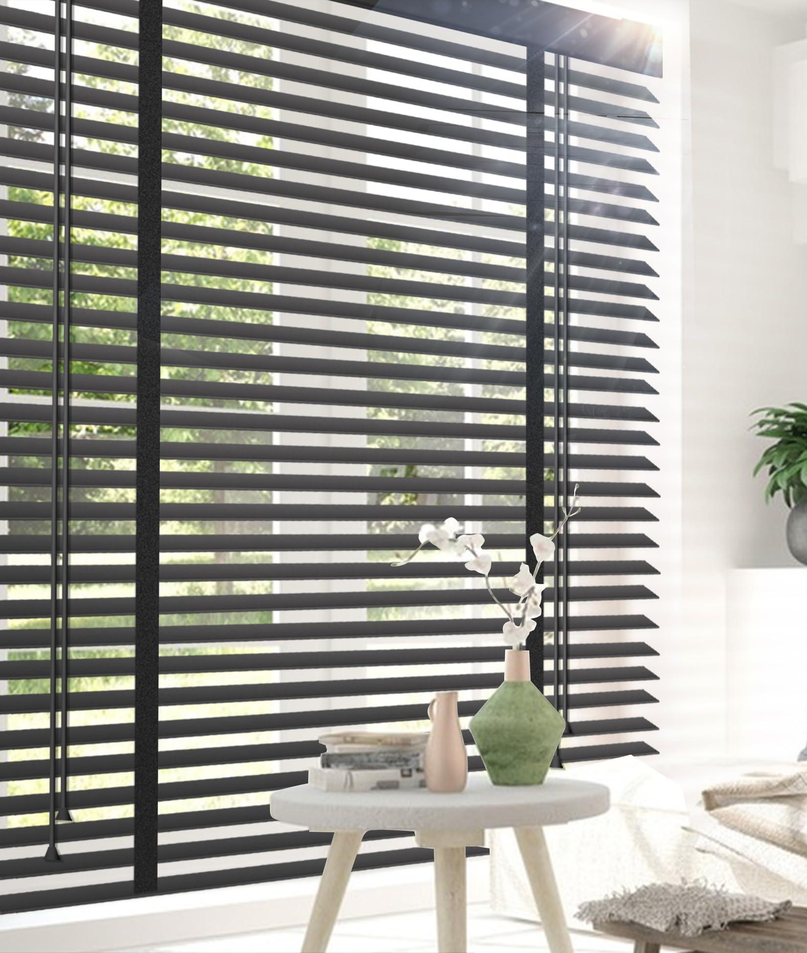 errzom Custom Blinds Wood Blinds for Windows, Light Filtering Wooden Blinds for Interior Windows, 2 Inch Wooden Window Blinds, Blackout Blinds & Shades, Black Kitchen Blinds,Black,70.25'' W X 60'' H