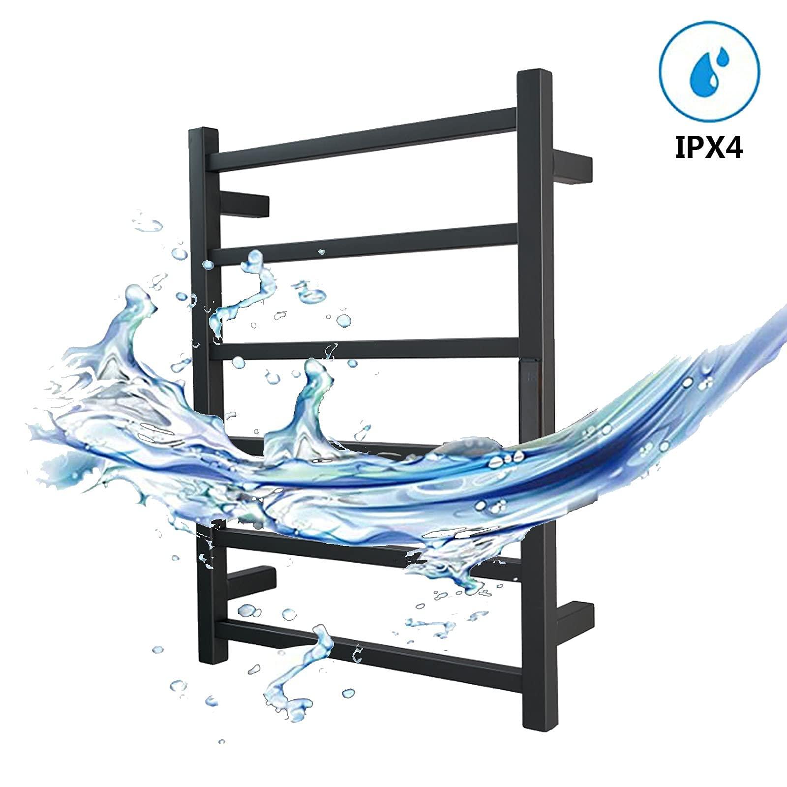 NXZQPYBJ NXZQPYBJ Heated Towel Rack, Electric Towel Warmer 6 Bars Heated Towel Rack for Bathroom Wall Mounted Square Drying Rack 304 Stainless Steel Heated Towel Rail Radiator,Electric Towel Warmer (Plug in)