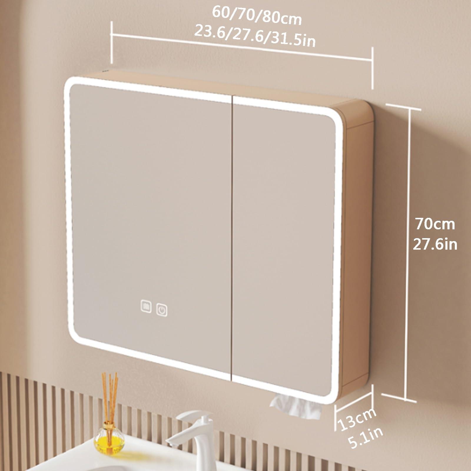 YITAYMLI Led mirror medicine cabinet,bathroom medicine cabinet with mirror and lights,Aluminum bathroom mirror with storage wall mounted,Intelligent defogging,bathroom vanity mirror,touch control,Stepless dimm