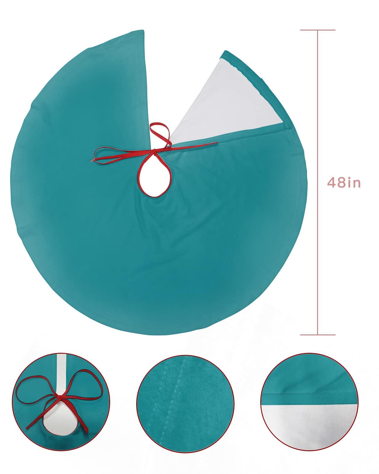 Edwiinsa Teal Christmas Tree Skirt 48 Inches Large Christmas Skirt Tree, Turquoise Pure Teal Tree Skirt Christmas Decorations for Fireplace Party Holidays Indoor Outdoor