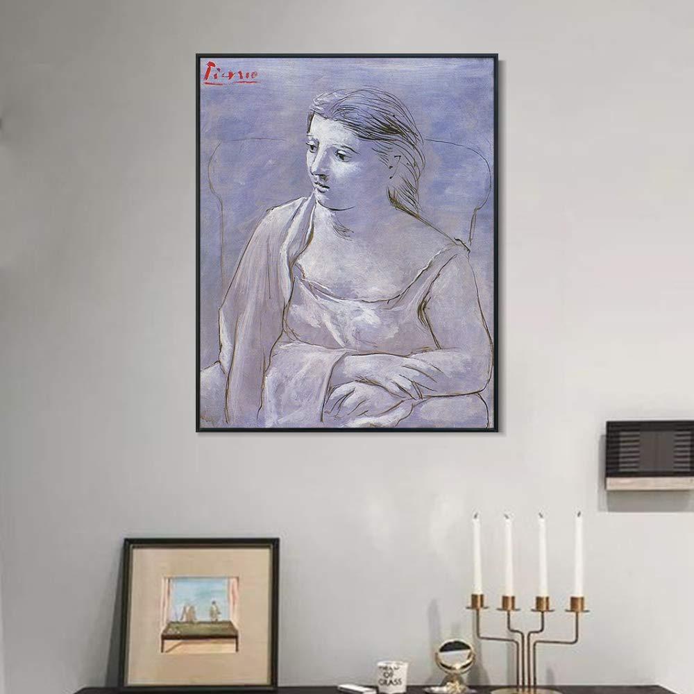 INVIN ART INVIN ART Framed Canvas Giclee Print Art 1922 Femme assise dans un fauteuil by Pablo Picasso Wall Art Living Room Home Office Decorations(Black Slim Frame,24"x32")