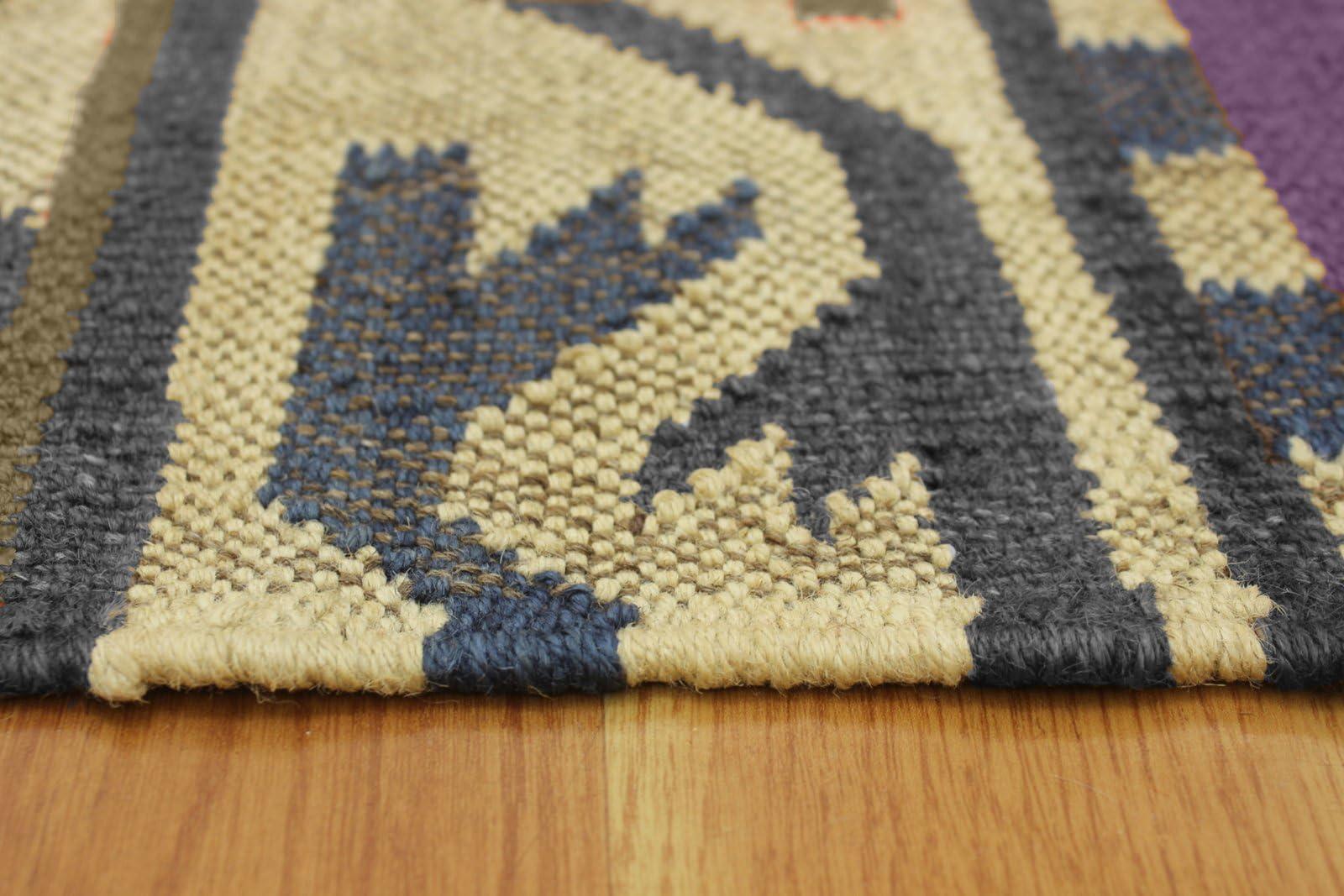 CASAVANI CASAVANI Kilim Rug 7x7' Square Large Area Rug - Hand Woven Wool Jute Rug Grayish Brown & Gray Flatweave Rug for Indoor/Outdoor Use Ideal High Traffic Area Bedroom Kitchen Dining Room