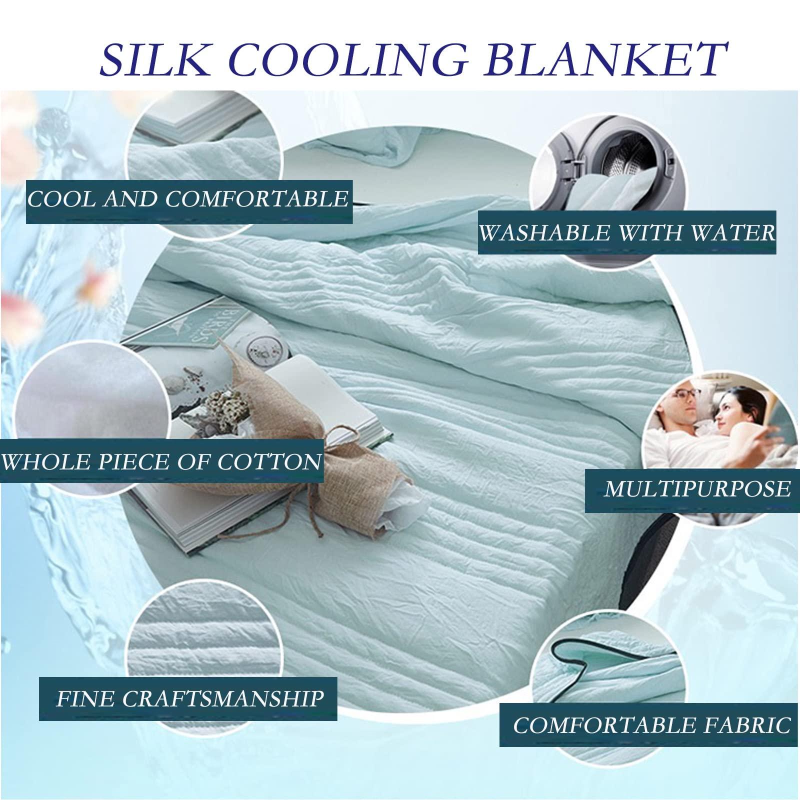 Generic Silk Cooling Blanket, Ice Silk Summer Luxury Blanket, Cool Ice Silk Blanket, Lightweight Summer Blanket Ultra Cold Breathable Summer Blankets (Aqua Green,79 * 91in/200 * 230cm)