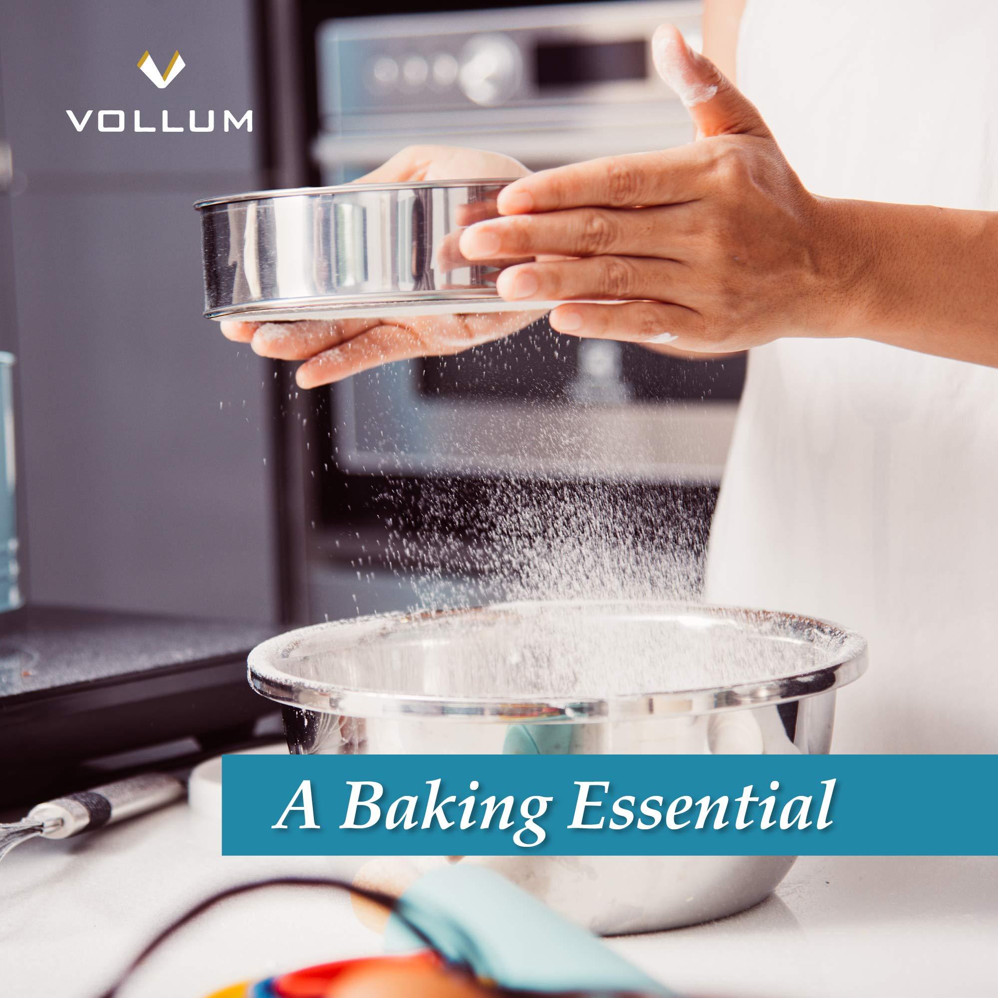 Vollum Vollum Stainless Steel Flour Sifter Fine Mesh Round Flour Sifter for Baking 16.5\" Diameter x 2.88\" High; Mesh-Hole Size 0.85mm