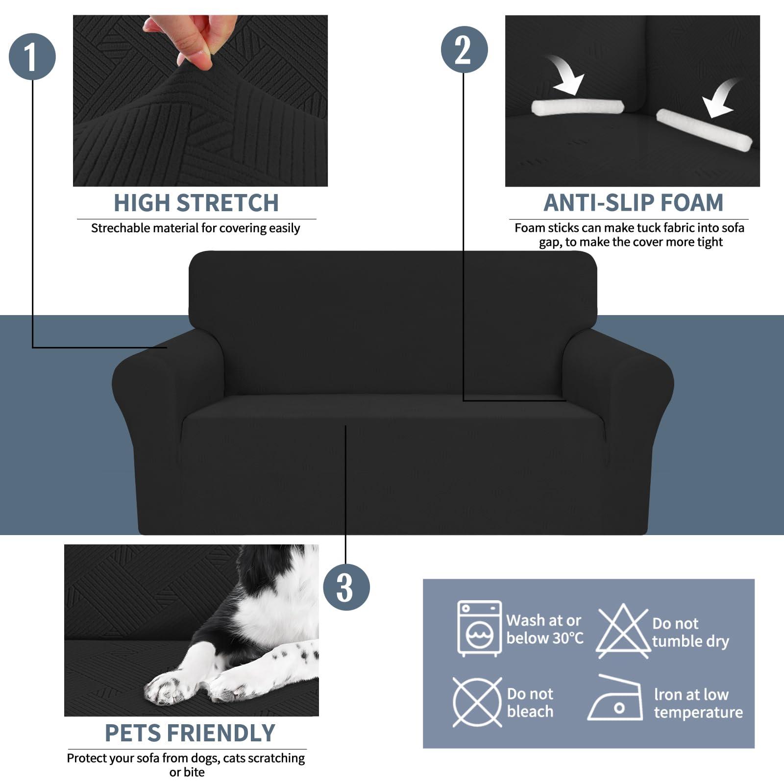 JIVINER JIVINER Oversized Sofa Slipcover, Stretch 1 Piece Large Couch Covers for 3 Cushion Couch Jacquard Washable Sofa Covers with Elastic Bottom Soft Pet Friendly Slipcovers (XL Sofa, Black)