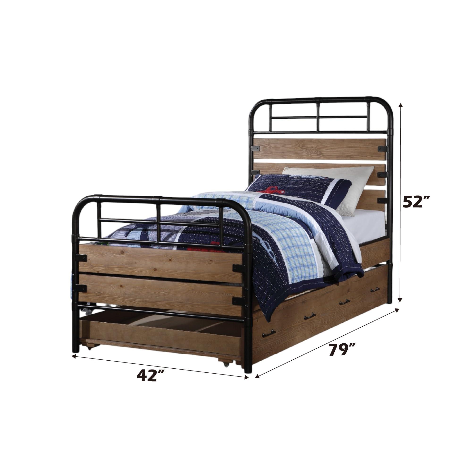 ACME Furniture Acme Adams Wood Twin Slat Bed with Metal Frame in Antique Oak