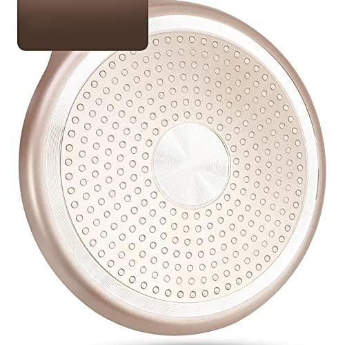 LI-GELISI LI-GELISI Hard Anodized Non-Stick Coating Carbon Steel Pan Cast Iron Comal Griddle, Round Comal Pan, Seasoned, 10 inch (Golden)