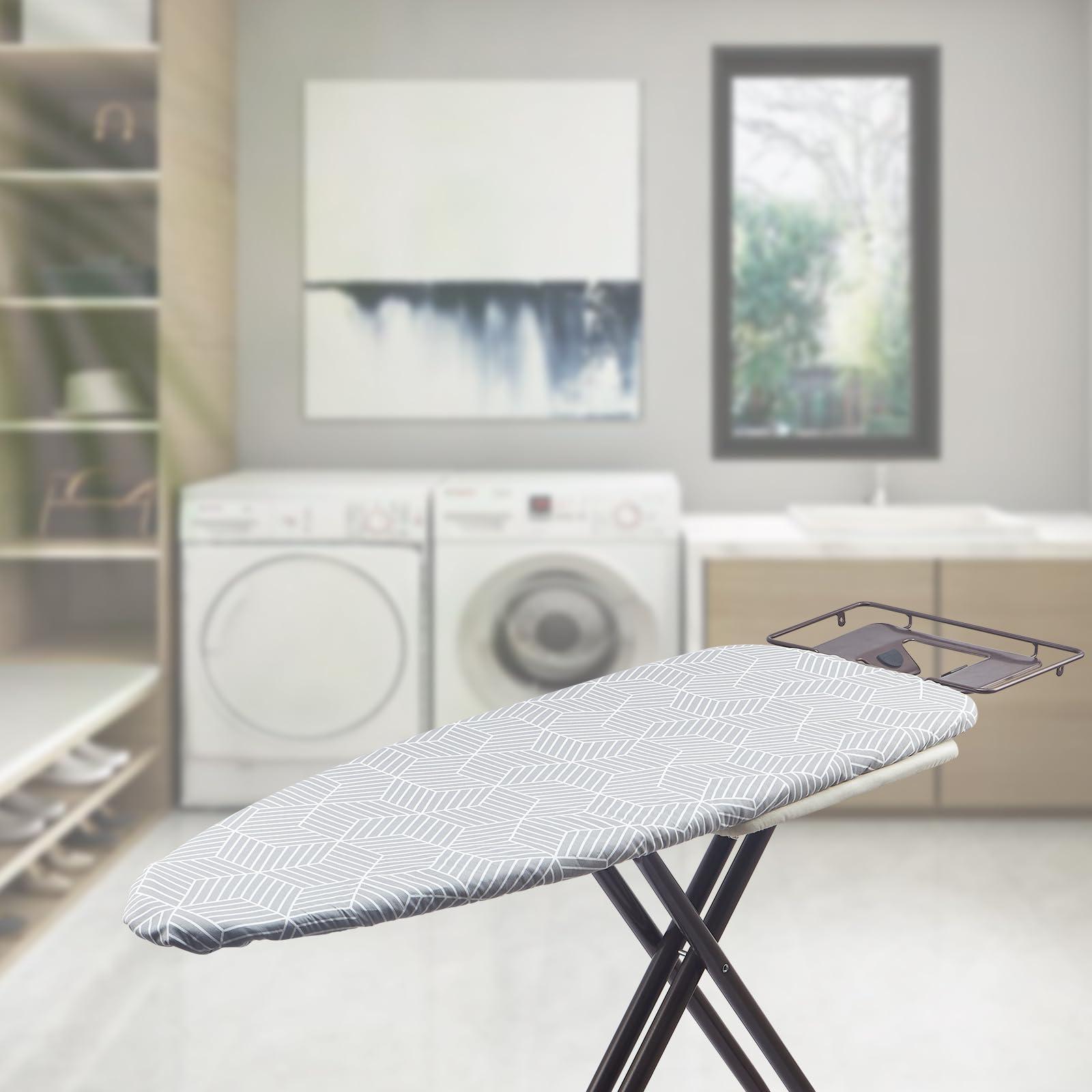 Seiritex Seiritex Wide Ironing Board Cover with Padding 18 x 49 inch Heat Reflective with Hook and Loop Fasteners, Thick Padding with Elasticized Edges, 3 Layers Iron Board Cover (Gray Cube)