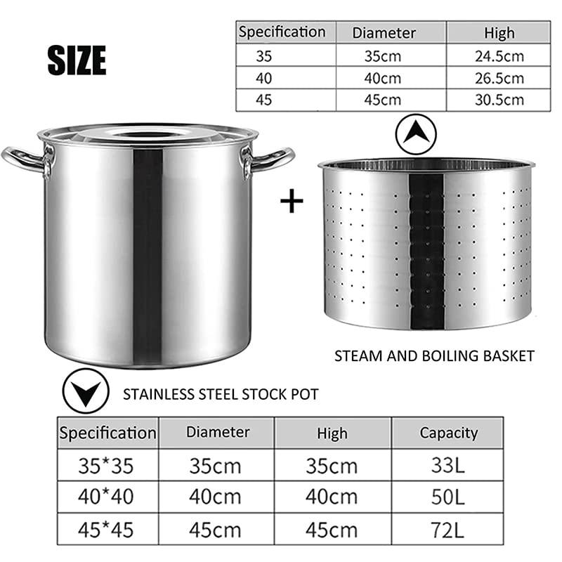 AIZYR Stainless Steel Stock Pot with Strainer and Lid - Large Heavy Duty Deep Fryer Pot 27QT/45QT/63QT Commercial Clam Steamer Bucket for Home Hotel,63Qt