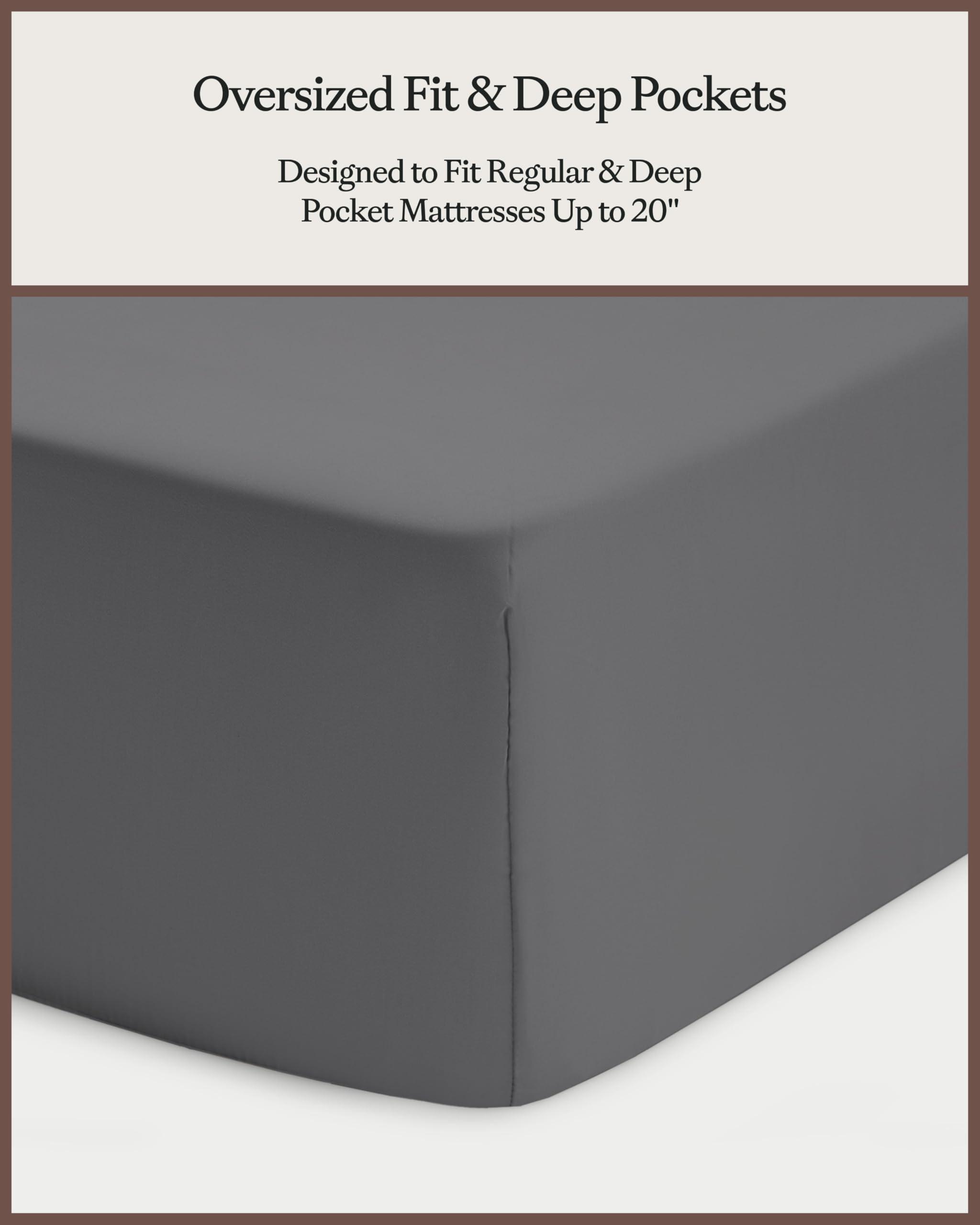 Cozy Earth Cozy Earth Luxury Bed Sheet Set - 100% Viscose from Bamboo Fabric, Ultra-Soft & Breathable, Fits Regular & Deep Pocket Mattresses up to 20\" - 4 Pieces King Sheet Set Charcoal Grey