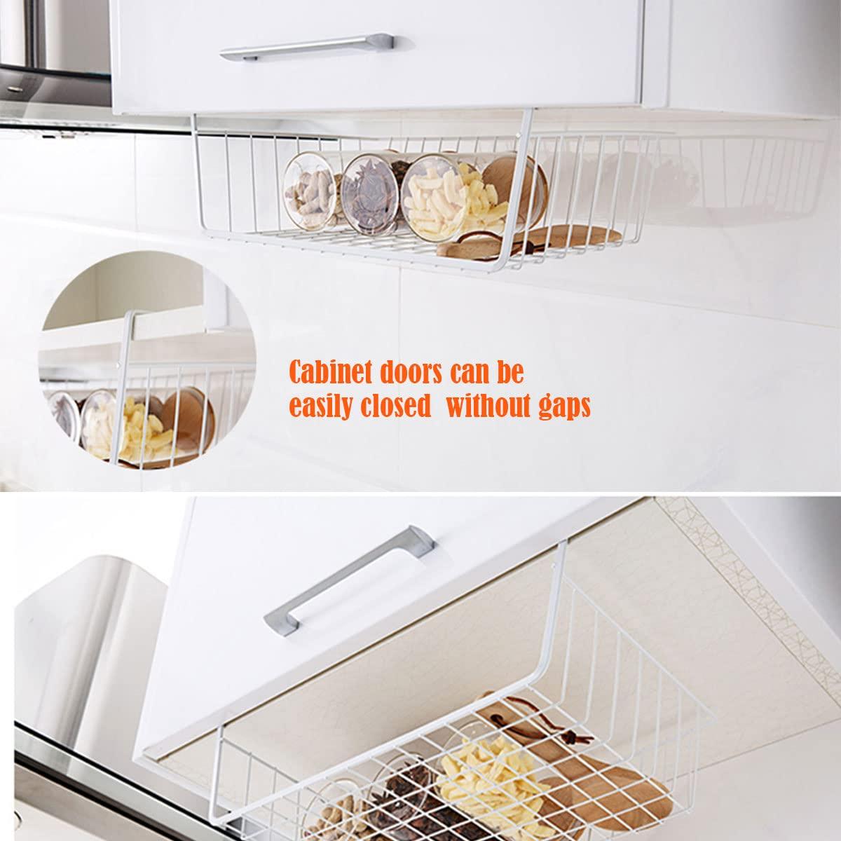 Vilive Vilive Under Shelf Storage Basket, Hanging Shelf Basket Slides Under Shelves for Storage Metal Under Cabinet Shelf Basket Organizer for Kitchen Pantry Desk Bookshelf (White Pack of 4)