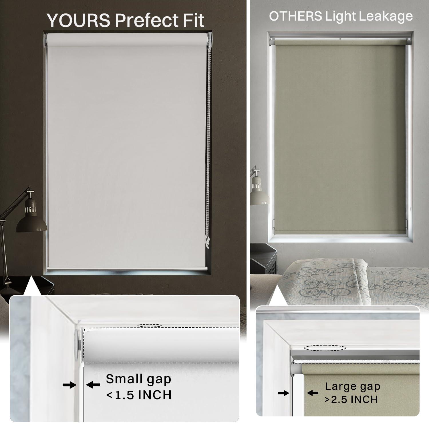 Hidpriva No Drill No Tools 100% Blackout Roller Shade | UV Protection | Easy-Care Fabric | Roller Blind for Windows & Doors | Pull Down Window Shade - White (20.5" W x 78" H)