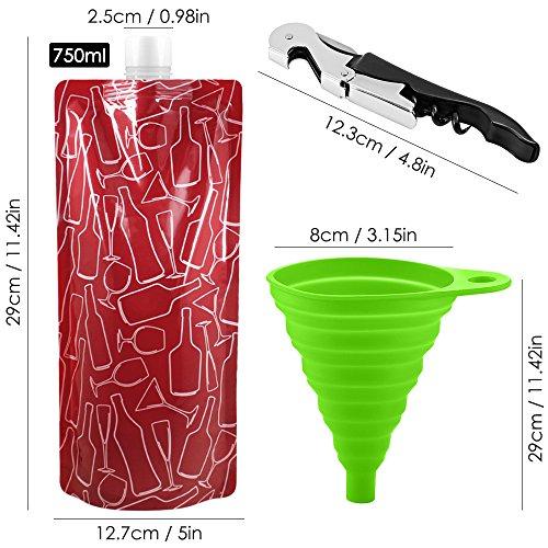 SENHAI Foldable Wine Bag, 750 ml, Portable Reusable Plastic Wine Bottle Pouch, SENHAI 4 Pack Collapsible Liquid Leak Proof Flask Holder for Wine Liquor Beverages, Travel, Gift - Red