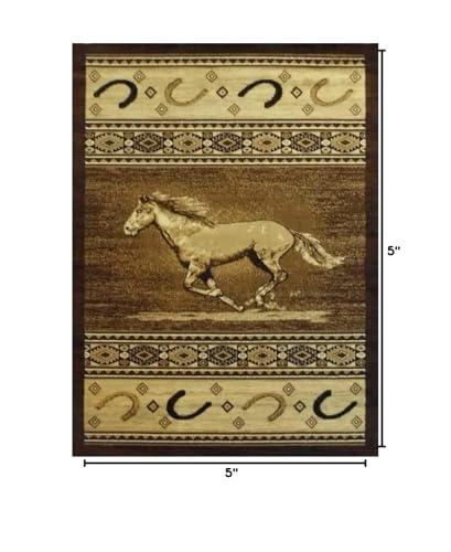 champion rugs champion rugs Western Rustic Lodge Running Horse Stallion Horseshoe Southwestern Design Area Rug (2 Feet X 3 Feet)