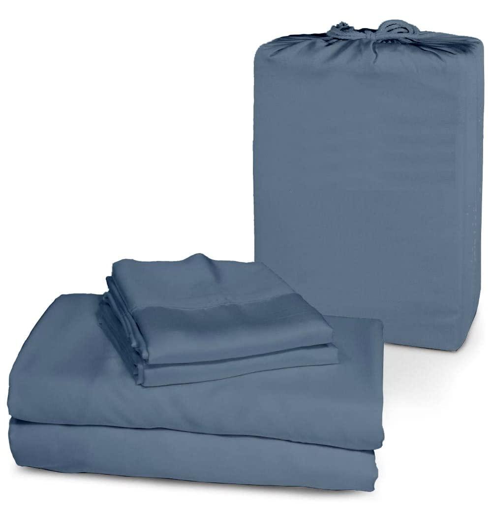 Femini Fashion Extra Deep Pockets 1000 Thread Count 100% Organic GOTS Certified Cotton, 30-Inch Deep-Pocket, 4-Piece Bed Sheet Set (1 Flat Sheet, 1 Fitted Sheet, 2 Pillow Covers) - Full-XL, Mediterranean Blue