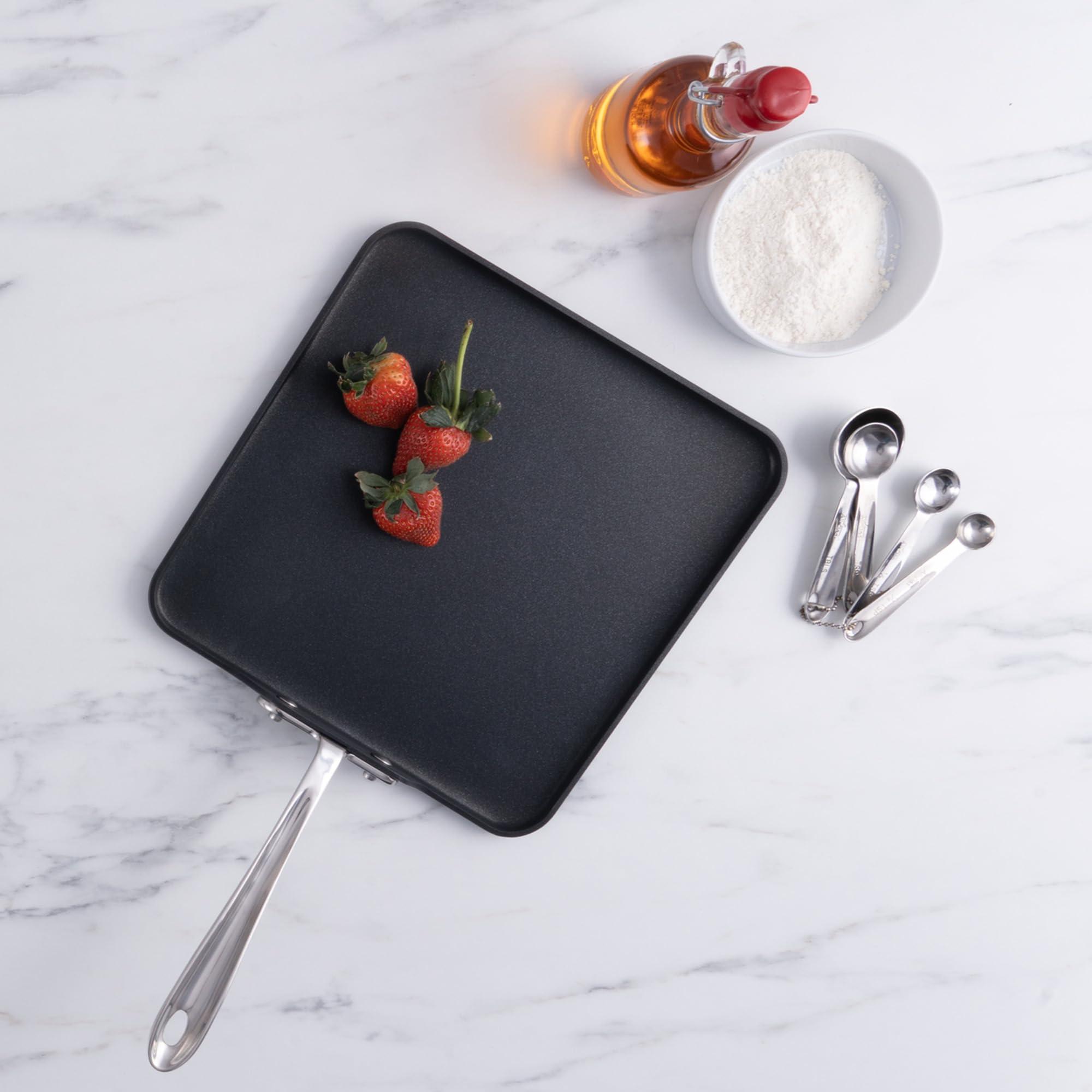 All-Clad All-Clad HA1 Hard Anodized Nonstick Griddle 11x11 Inch Oven Broiler Safe 500F, Lid Safe 350F Pots and Pans, Cookware Black